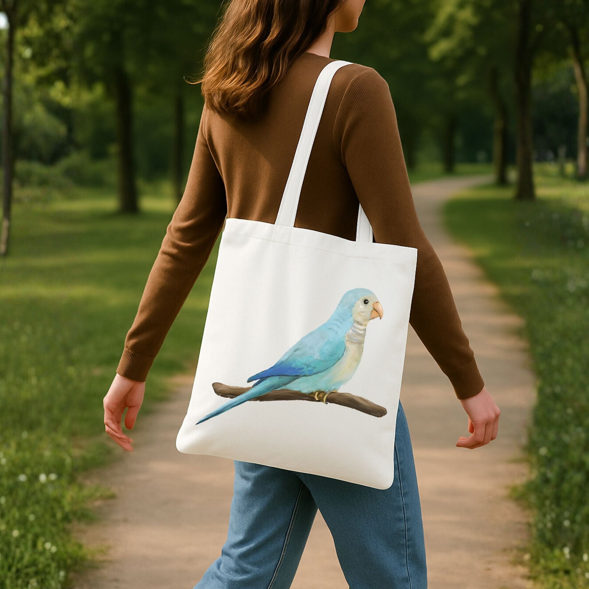 Canvas Tote Bag with Blue Parrot Artwork - MerikaArt