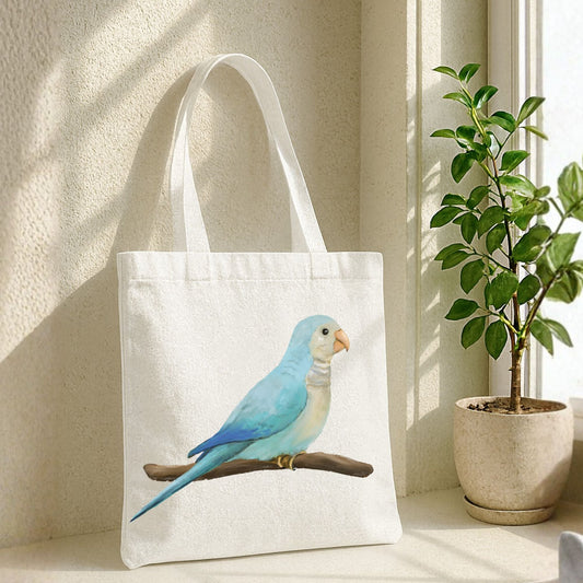 Canvas Tote Bag with Blue Parrot Artwork - MerikaArt