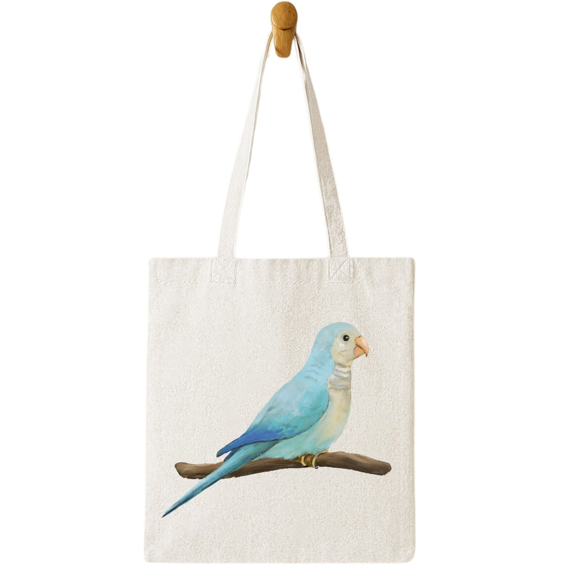 Canvas Tote Bag with Blue Parrot Artwork - MerikaArt