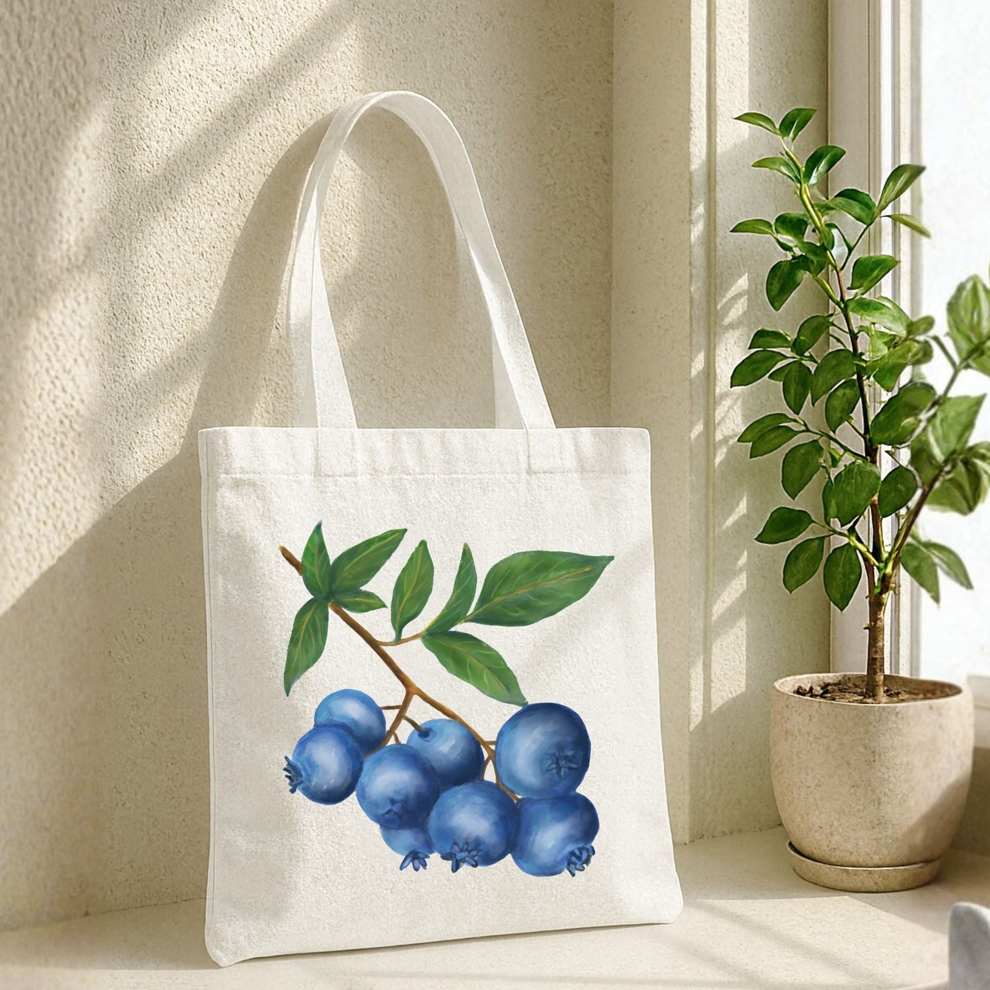 Canvas Tote Bag with Blueberry Artwork - MerikaArt