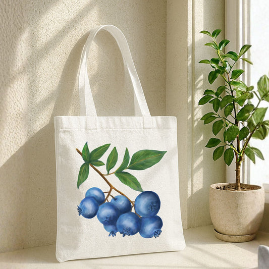 Canvas Tote Bag with Blueberry Artwork - MerikaArt