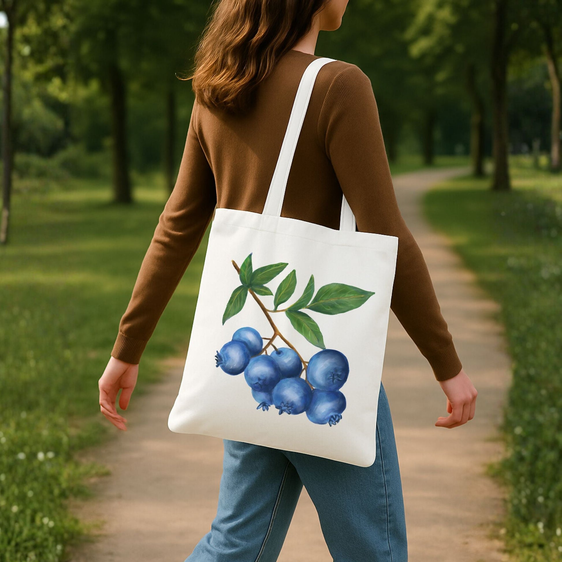 Canvas Tote Bag with Blueberry Artwork - MerikaArt