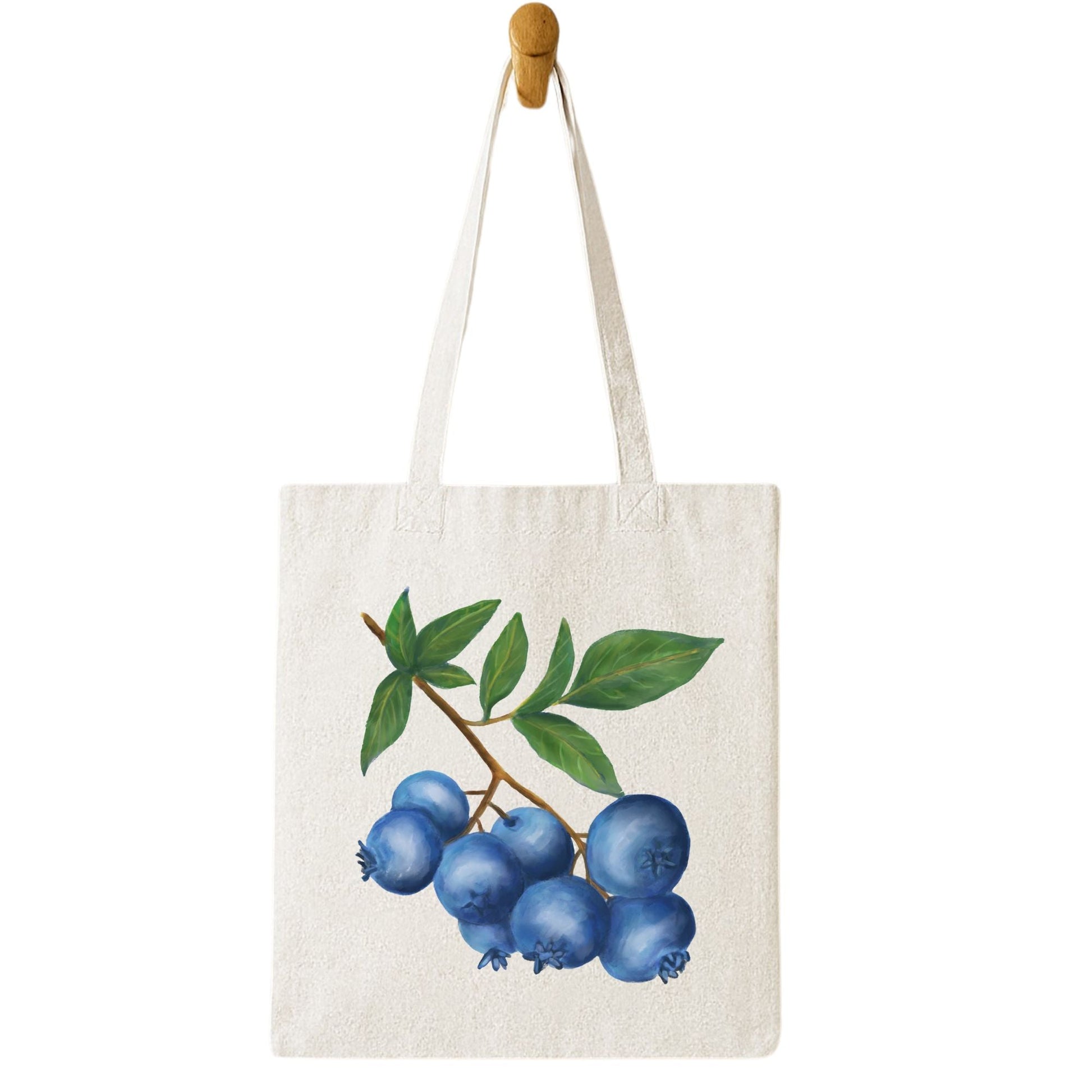 Canvas Tote Bag with Blueberry Artwork - MerikaArt