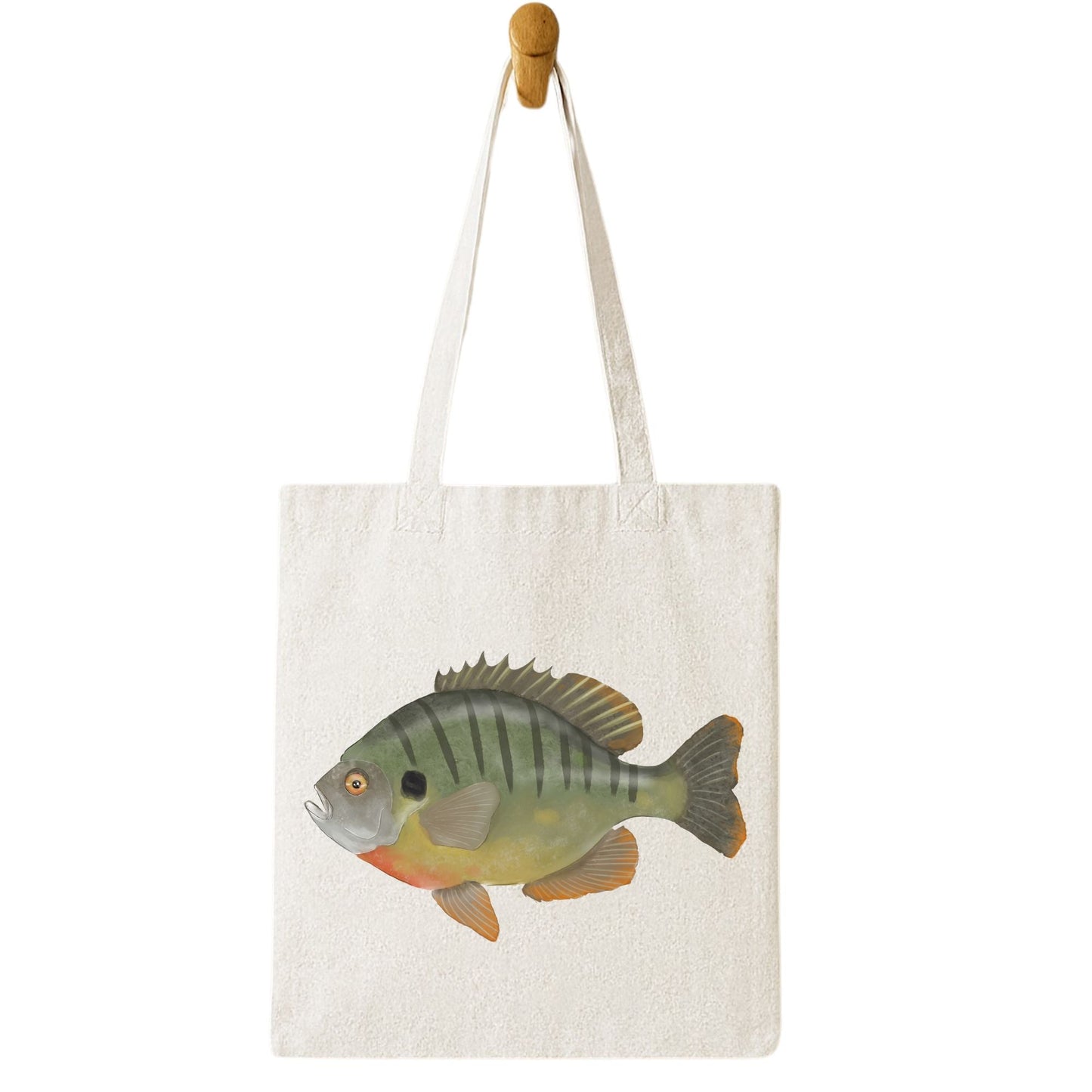 Canvas Tote Bag with Bluegill Fish Illustration - MerikaArt
