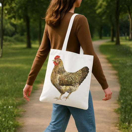 Canvas Tote Bag with Brown Hen Artwork - MerikaArt