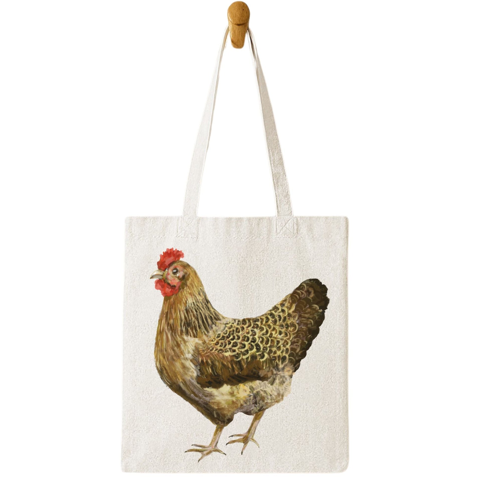 Canvas Tote Bag with Brown Hen Artwork - MerikaArt