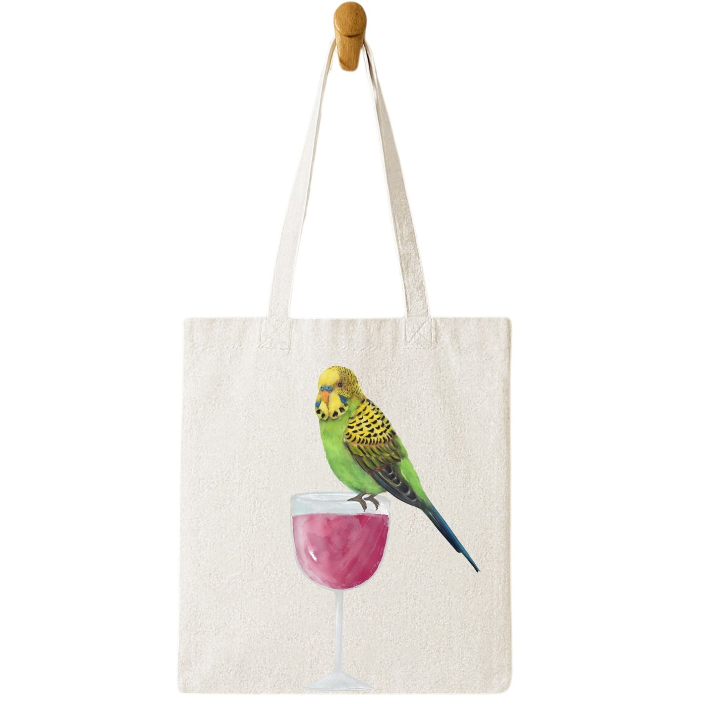 Canvas Tote Bag with Budgerigar Illustration - MerikaArt