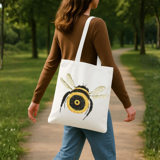 Canvas Tote Bag with Bumblebee Illustration - MerikaArt