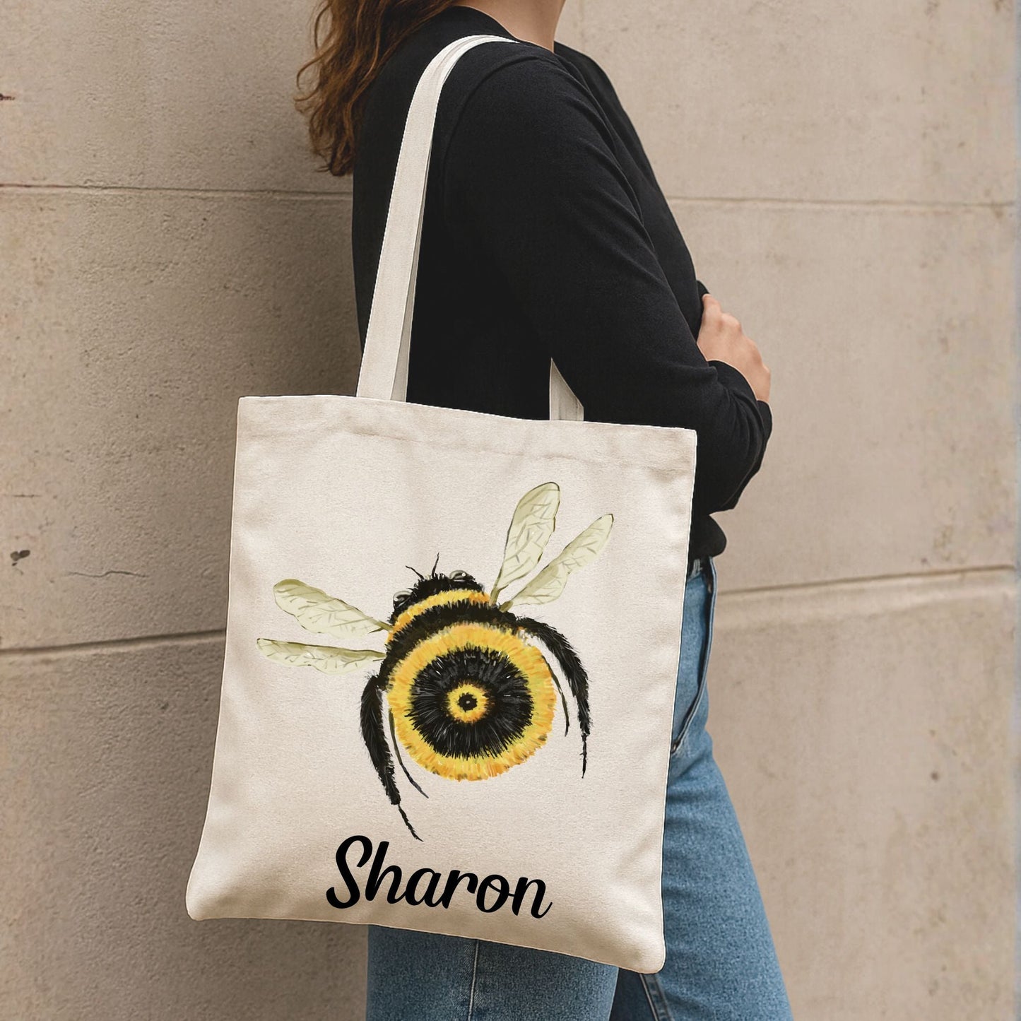 Canvas Tote Bag with Bumblebee Illustration - MerikaArt