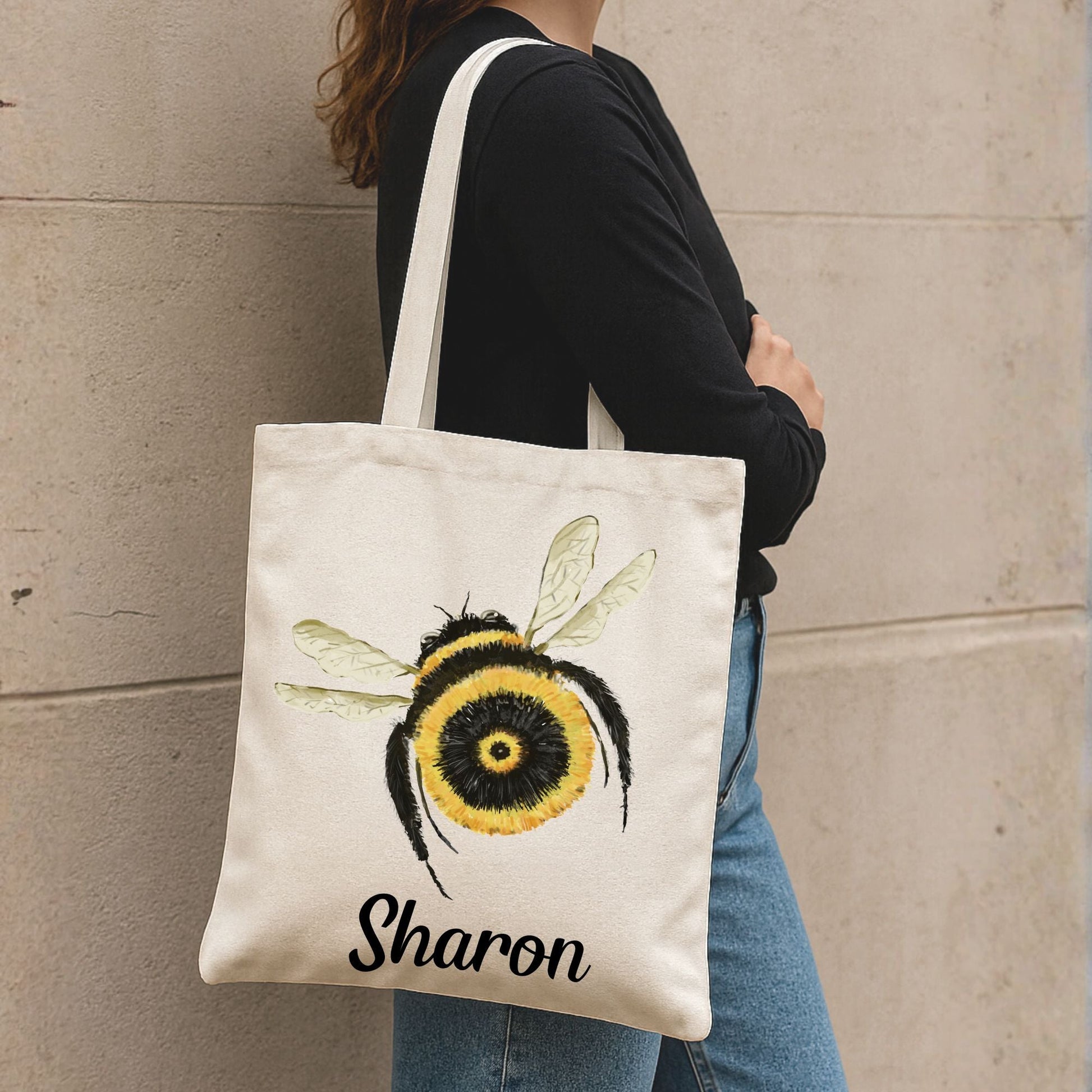 Canvas Tote Bag with Bumblebee Illustration - MerikaArt