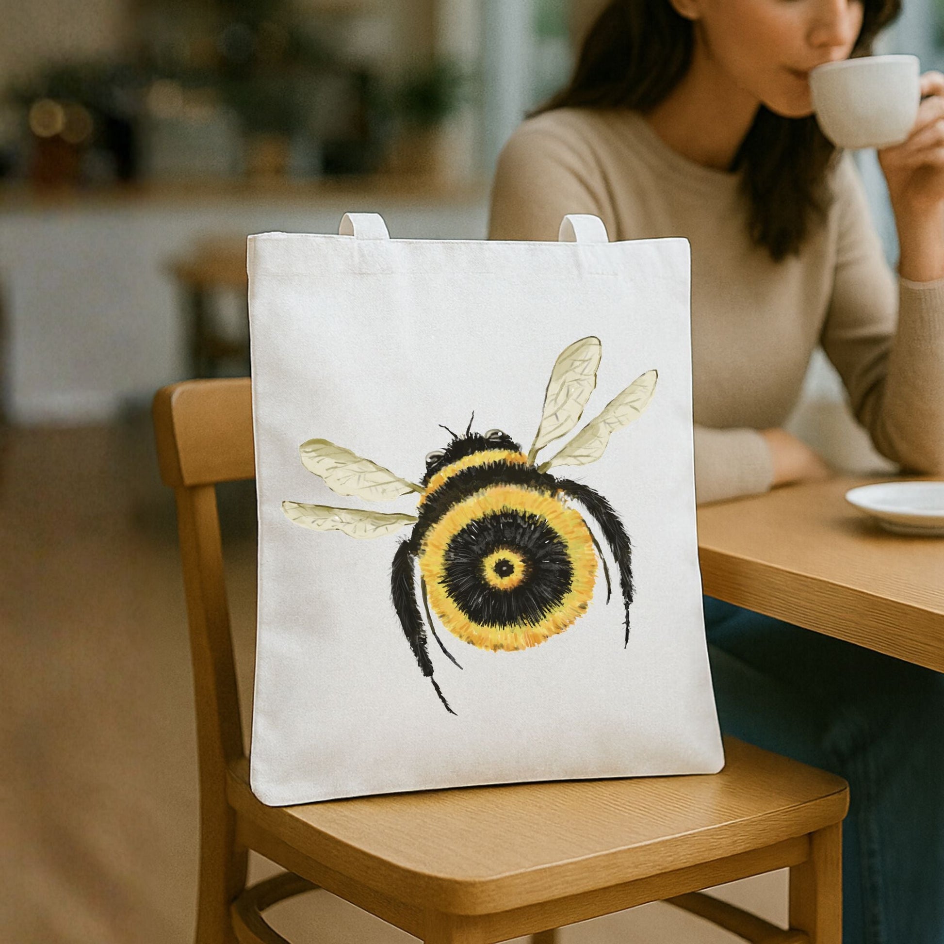 Canvas Tote Bag with Bumblebee Illustration - MerikaArt