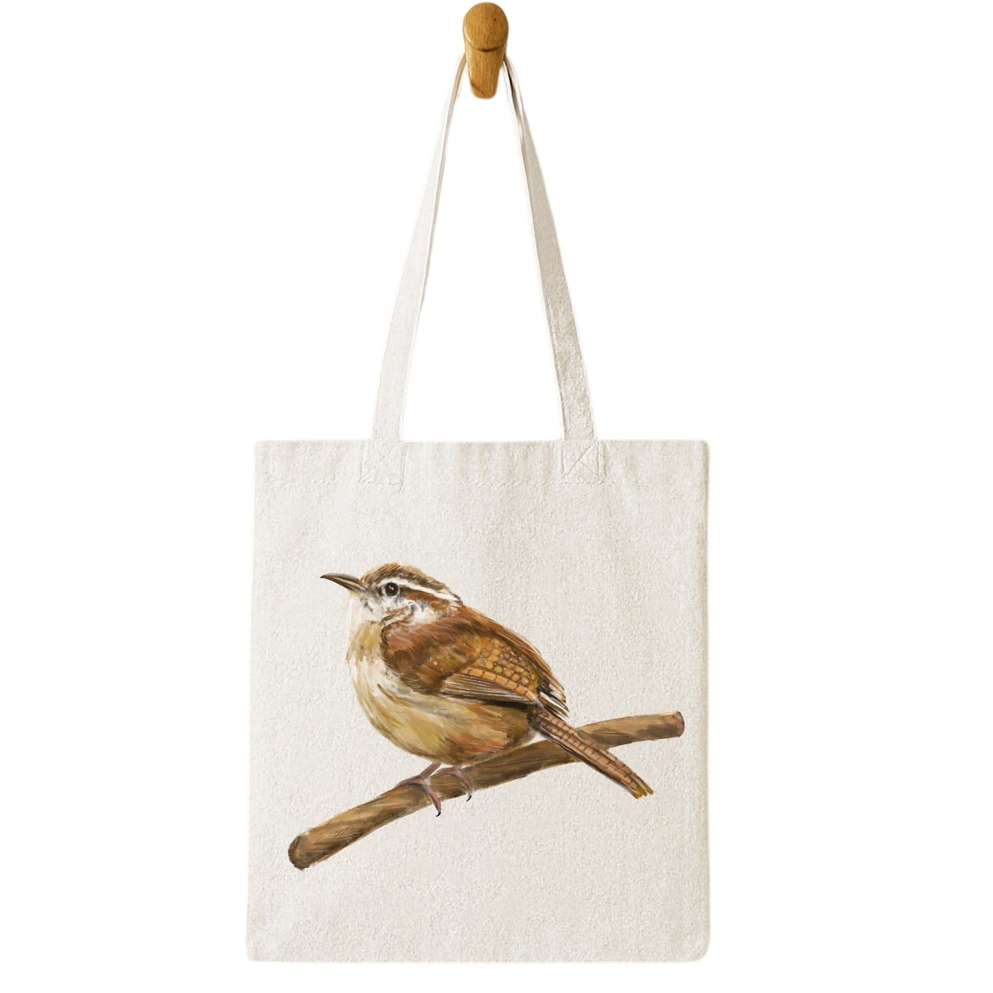 Canvas Tote Bag with Carolina Wren Artwork - MerikaArt