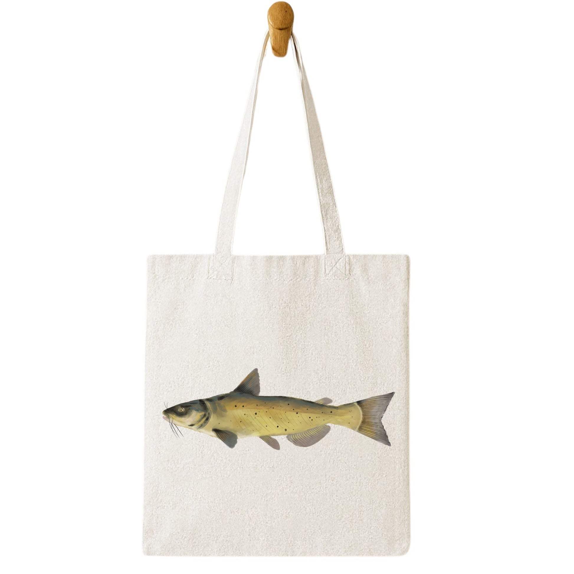 Canvas Tote Bag with Catfish Illustration - MerikaArt