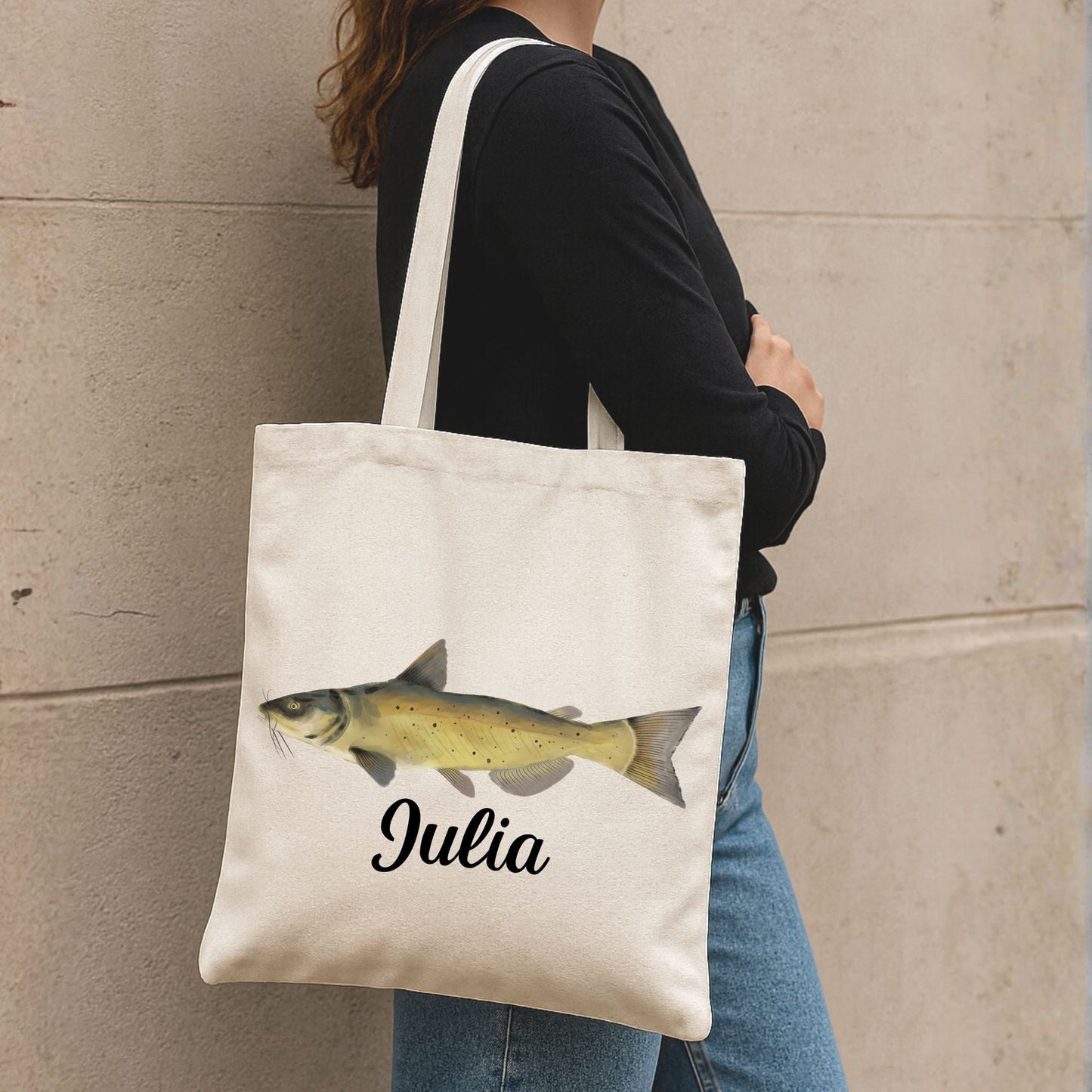 Canvas Tote Bag with Catfish Illustration - MerikaArt