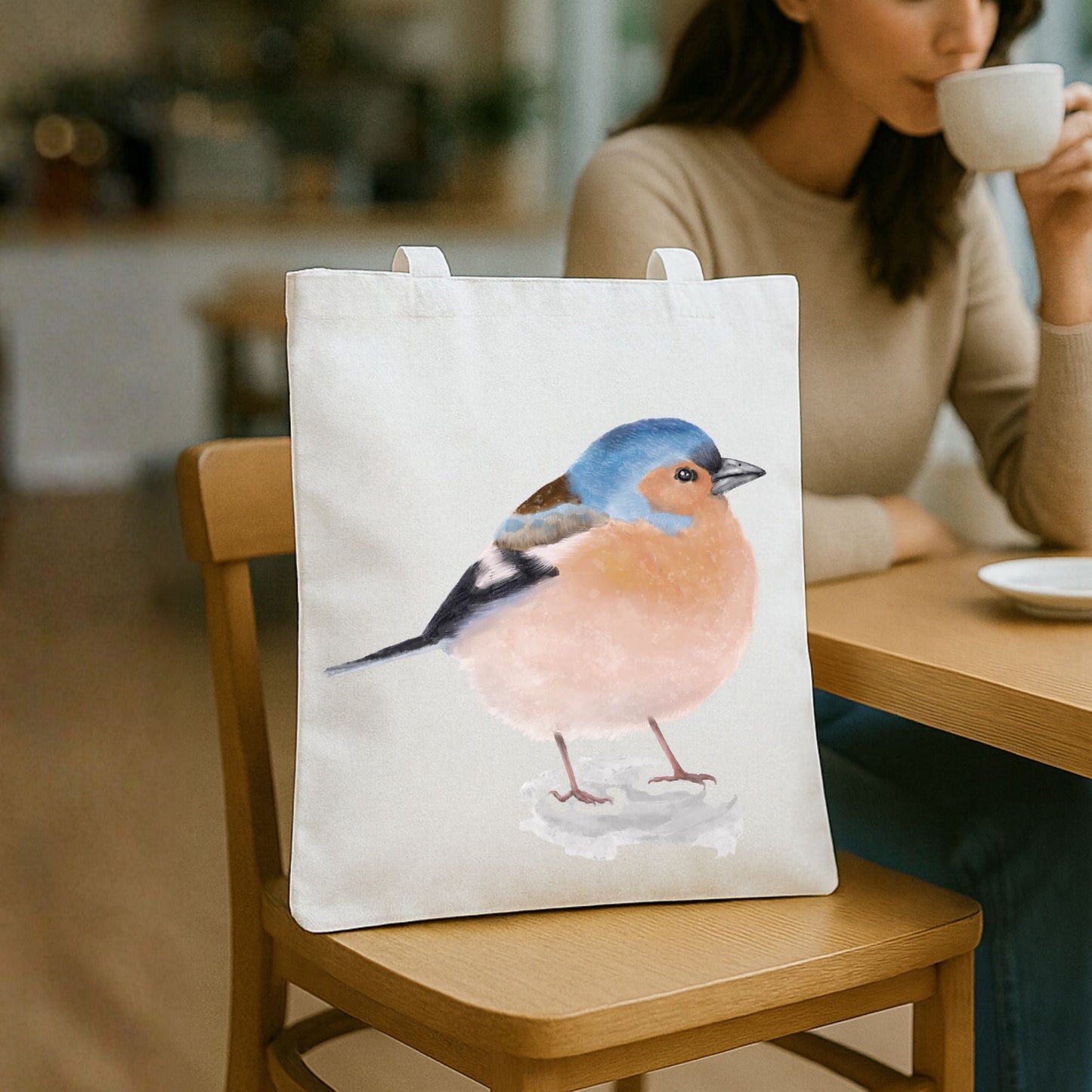 Canvas Tote Bag with Chaffinch Illustration - MerikaArt