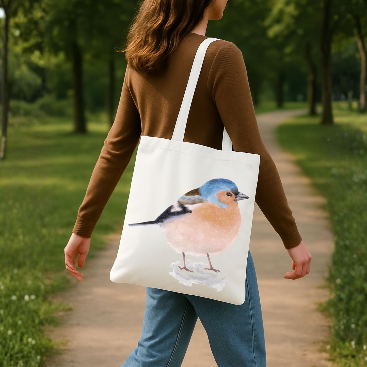 Canvas Tote Bag with Chaffinch Illustration - MerikaArt