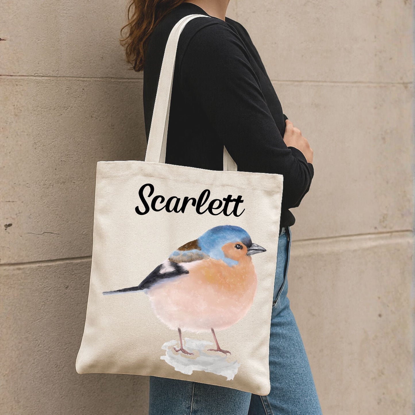 Canvas Tote Bag with Chaffinch Illustration - MerikaArt