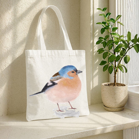 Canvas Tote Bag with Chaffinch Illustration - MerikaArt