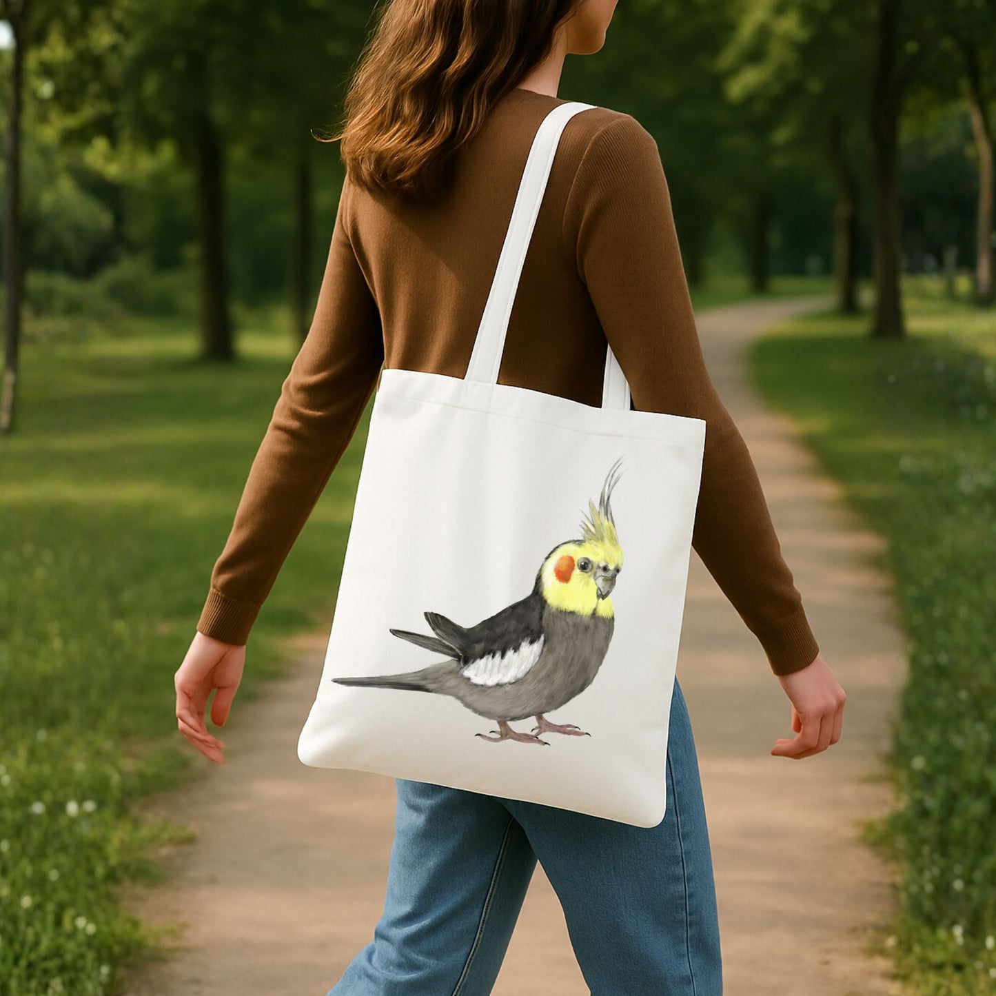 Canvas Tote Bag with Cockatiel Artwork - MerikaArt