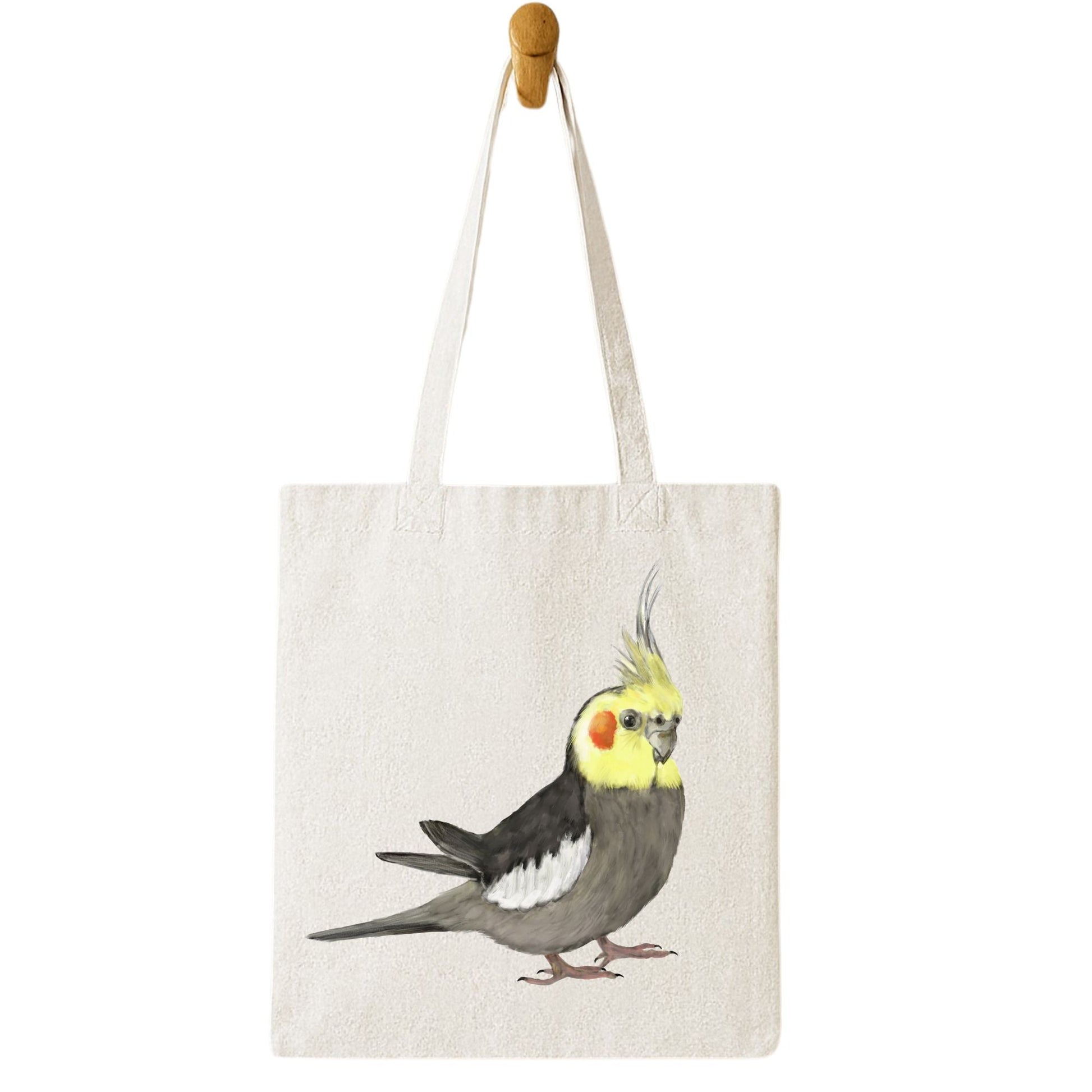 Canvas Tote Bag with Cockatiel Artwork - MerikaArt
