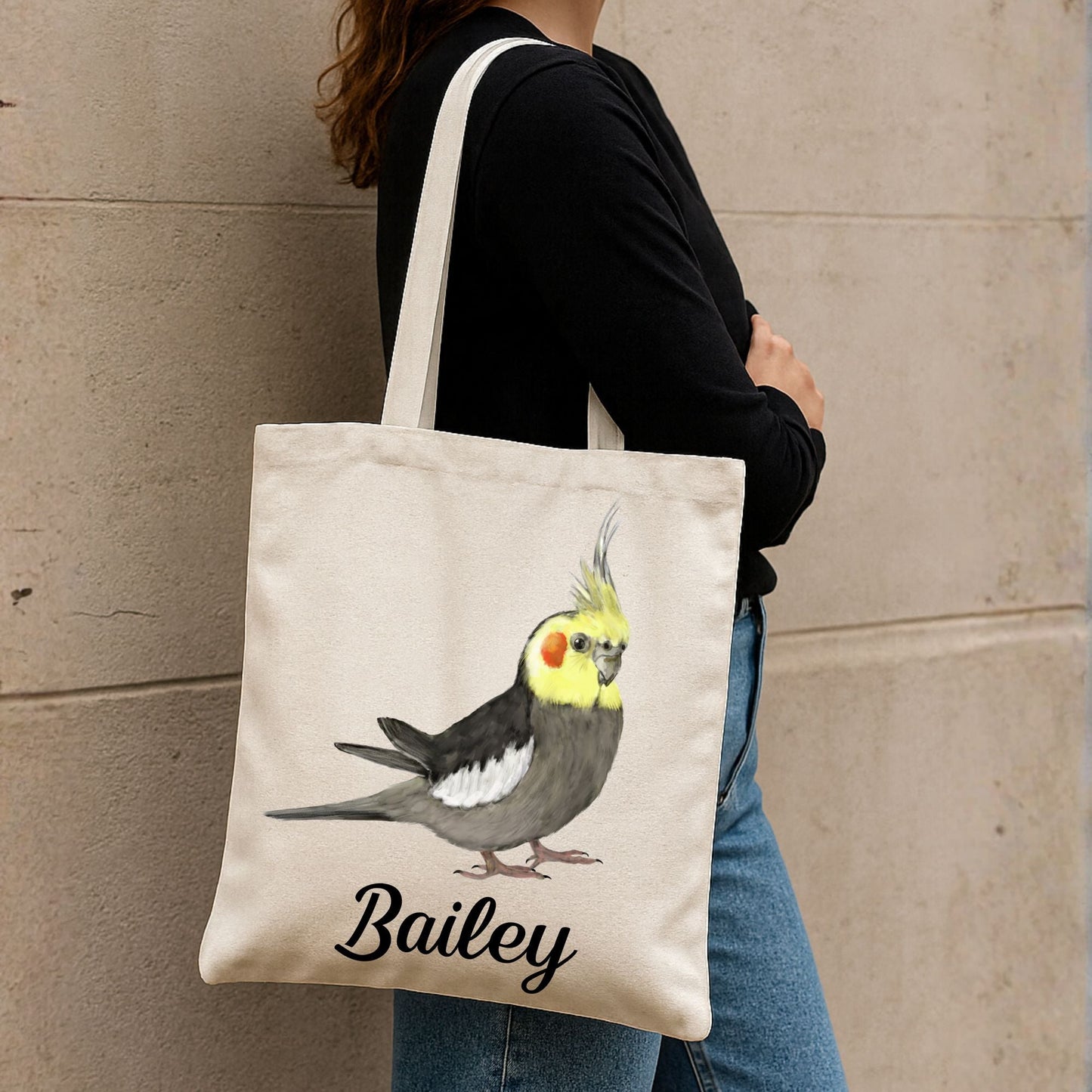 Canvas Tote Bag with Cockatiel Artwork - MerikaArt