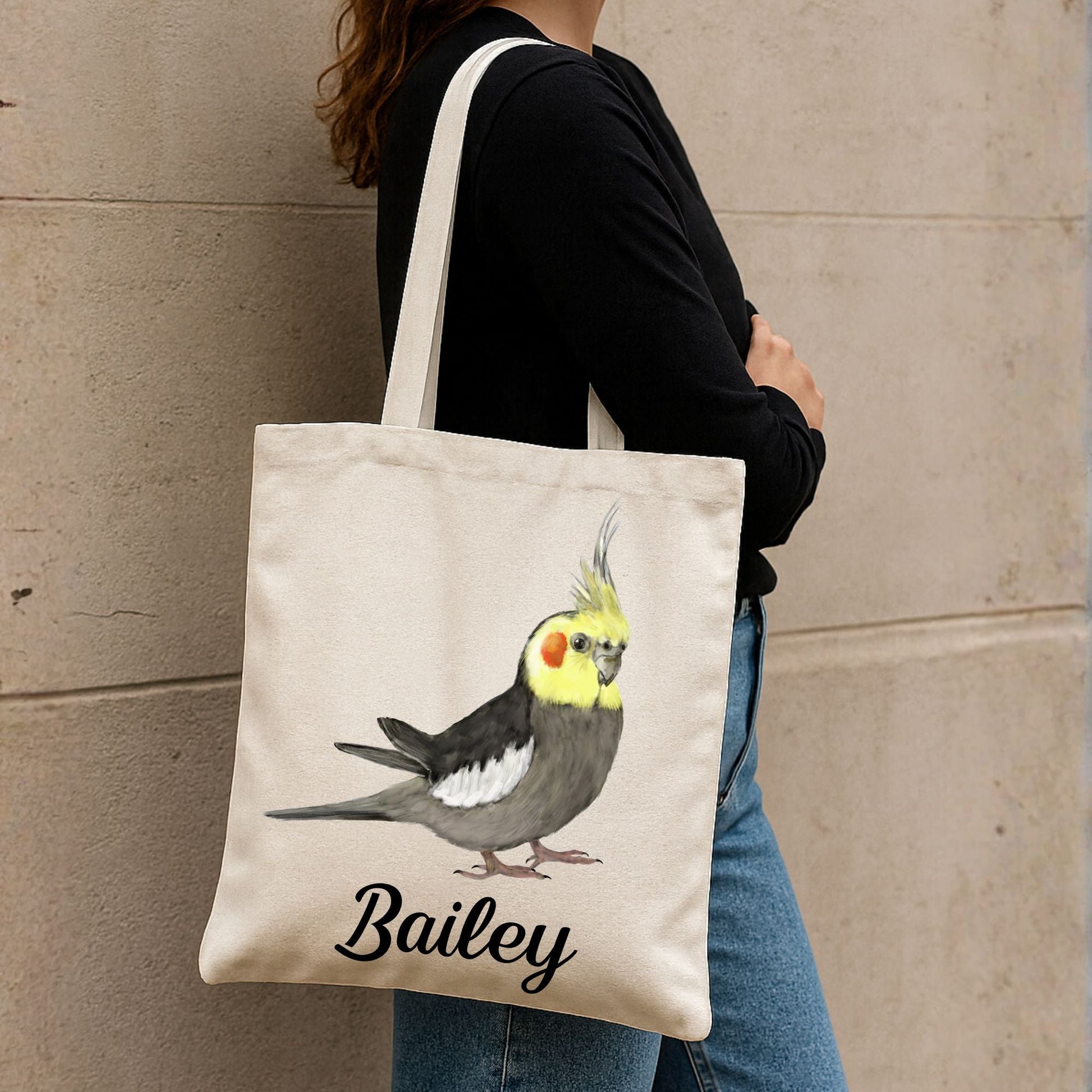 Canvas Tote Bag with Cockatiel Artwork - MerikaArt