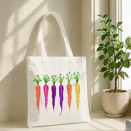 Canvas Tote Bag with Colorful Carrot Artwork - MerikaArt