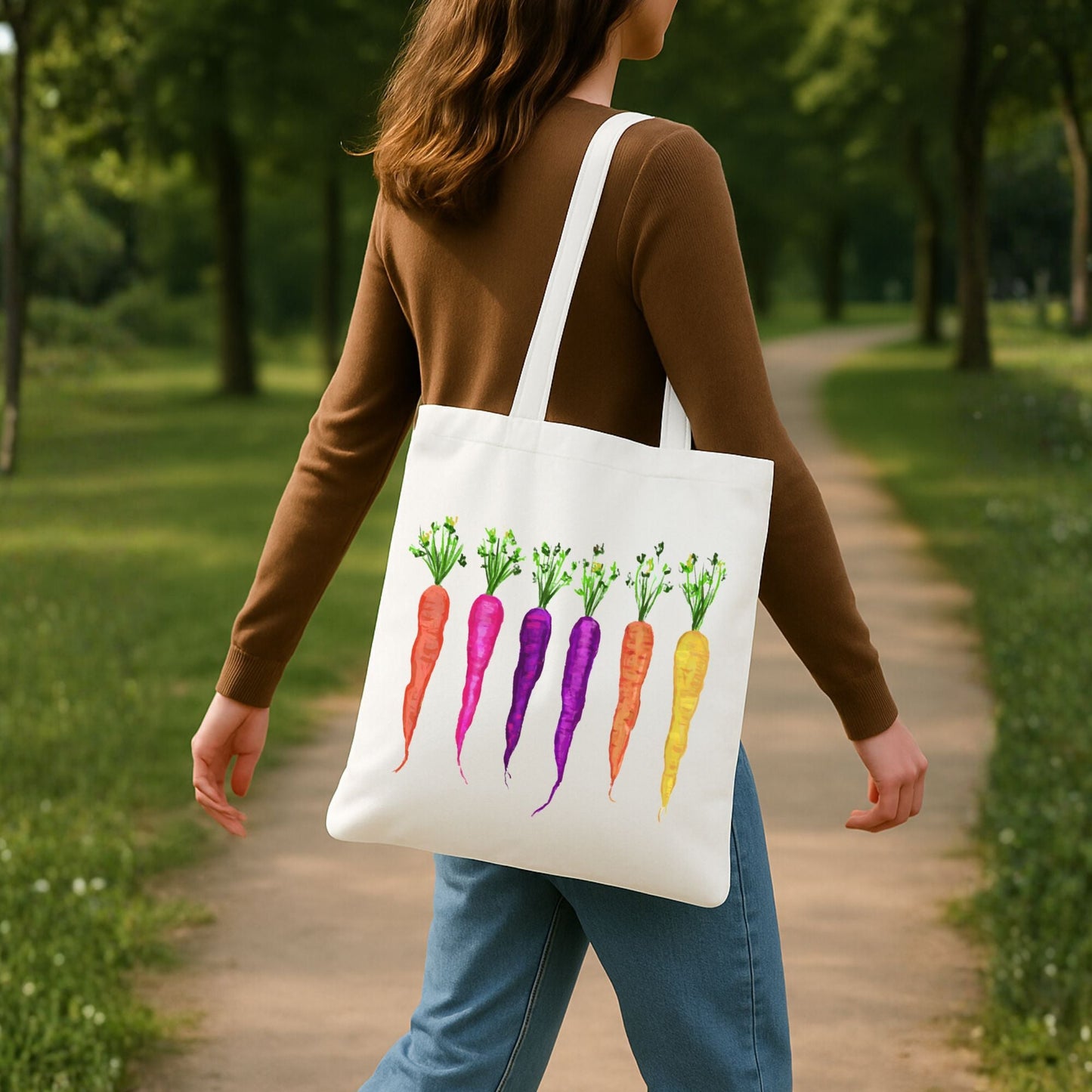 Canvas Tote Bag with Colorful Carrot Artwork - MerikaArt