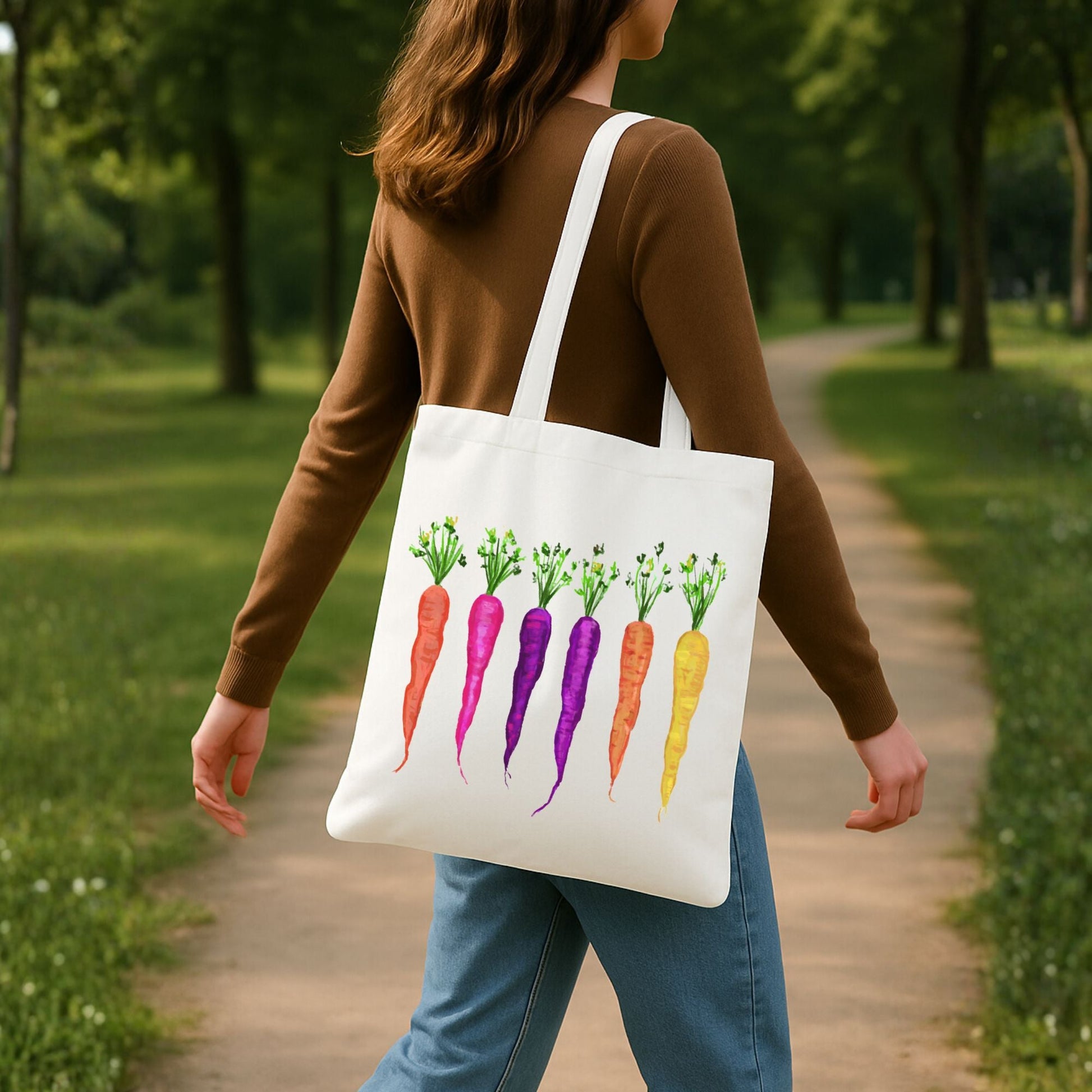 Canvas Tote Bag with Colorful Carrot Artwork - MerikaArt