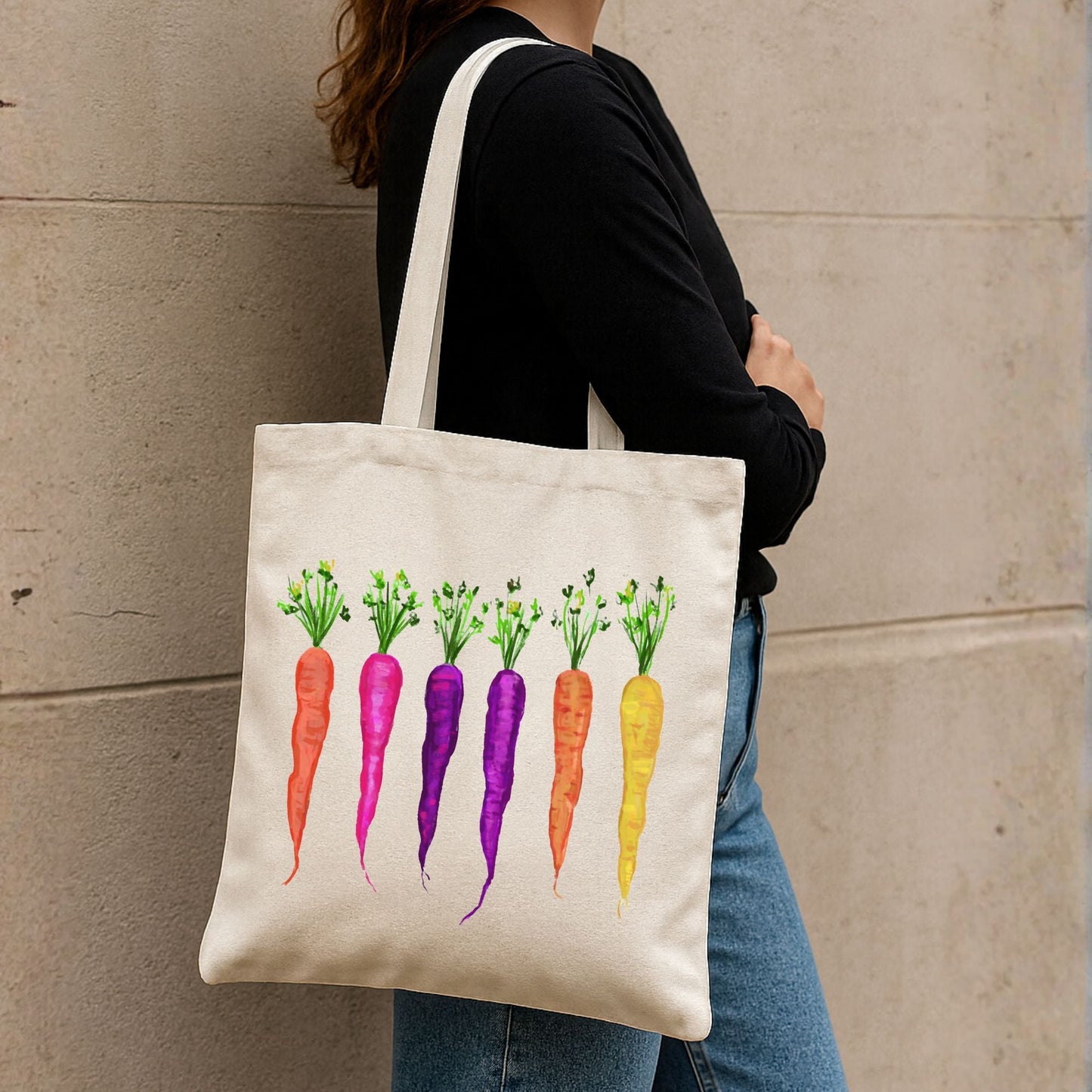 Canvas Tote Bag with Colorful Carrot Artwork - MerikaArt