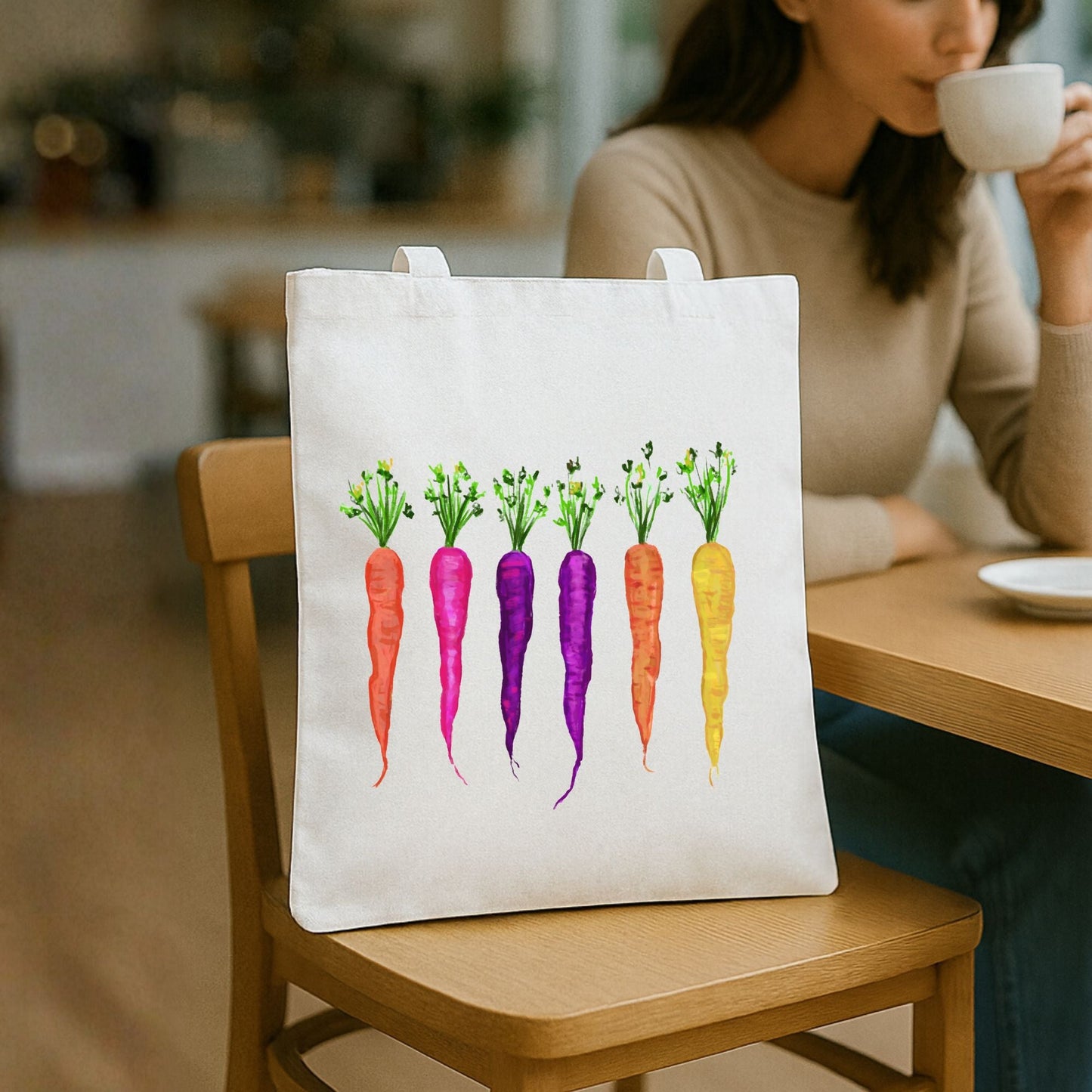 Canvas Tote Bag with Colorful Carrot Artwork - MerikaArt