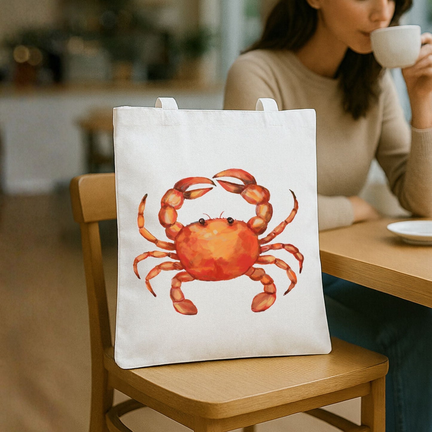 Canvas Tote Bag with Crab Illustration - MerikaArt