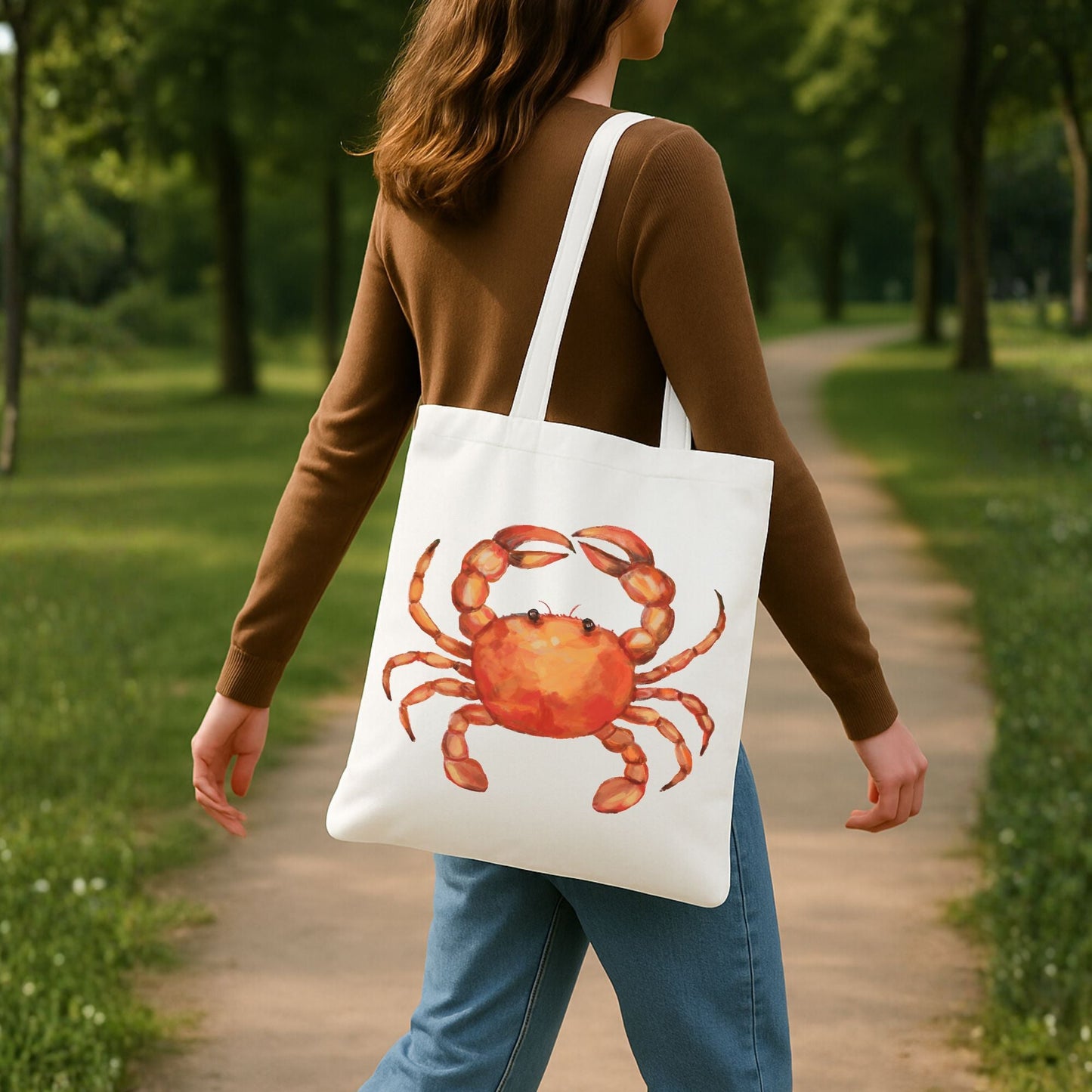 Canvas Tote Bag with Crab Illustration - MerikaArt
