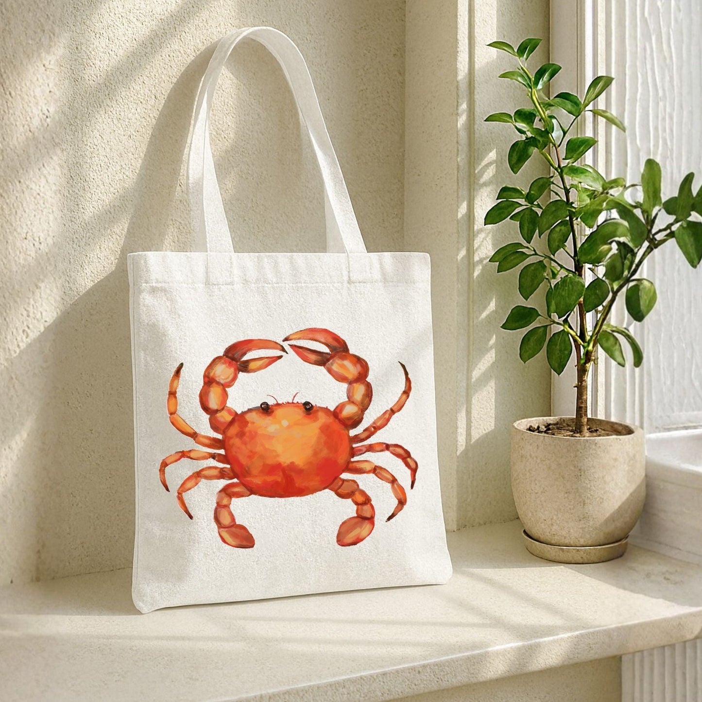 Canvas Tote Bag with Crab Illustration - MerikaArt