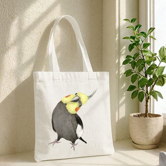 Canvas Tote Bag with Cute Cockatiel Artwork - MerikaArt