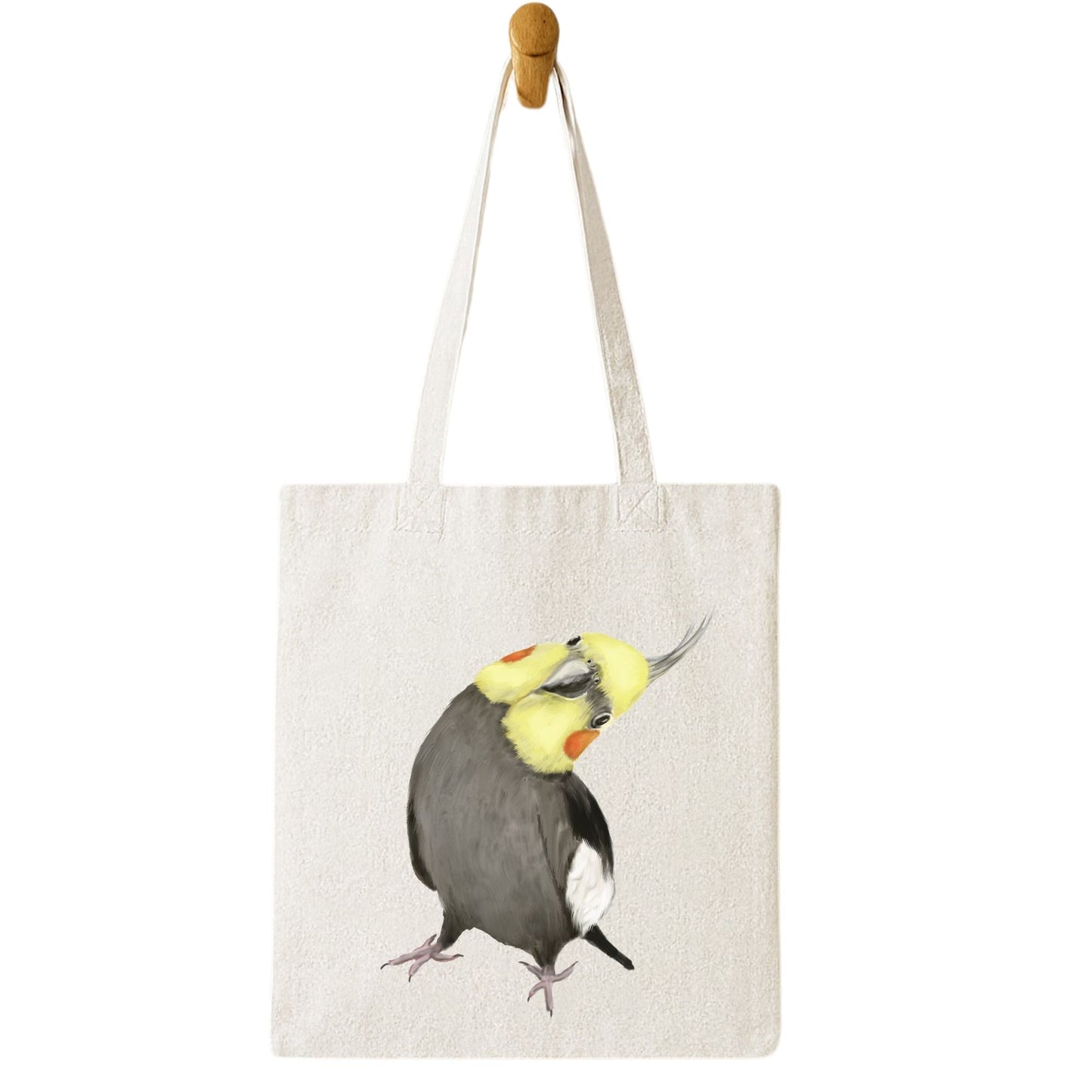 Canvas Tote Bag with Cute Cockatiel Artwork - MerikaArt
