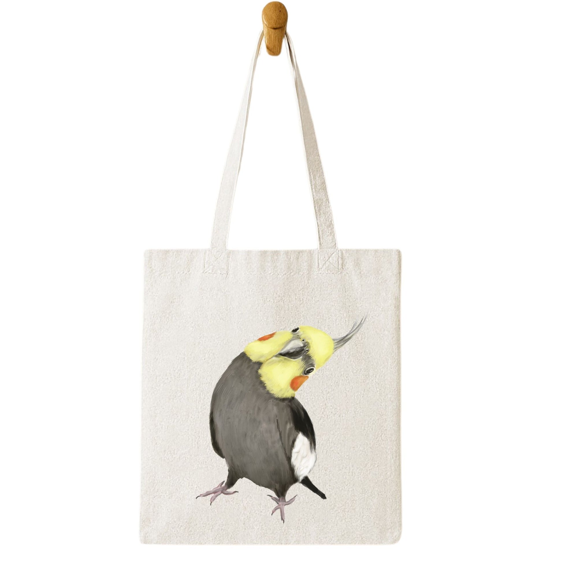 Canvas Tote Bag with Cute Cockatiel Artwork - MerikaArt