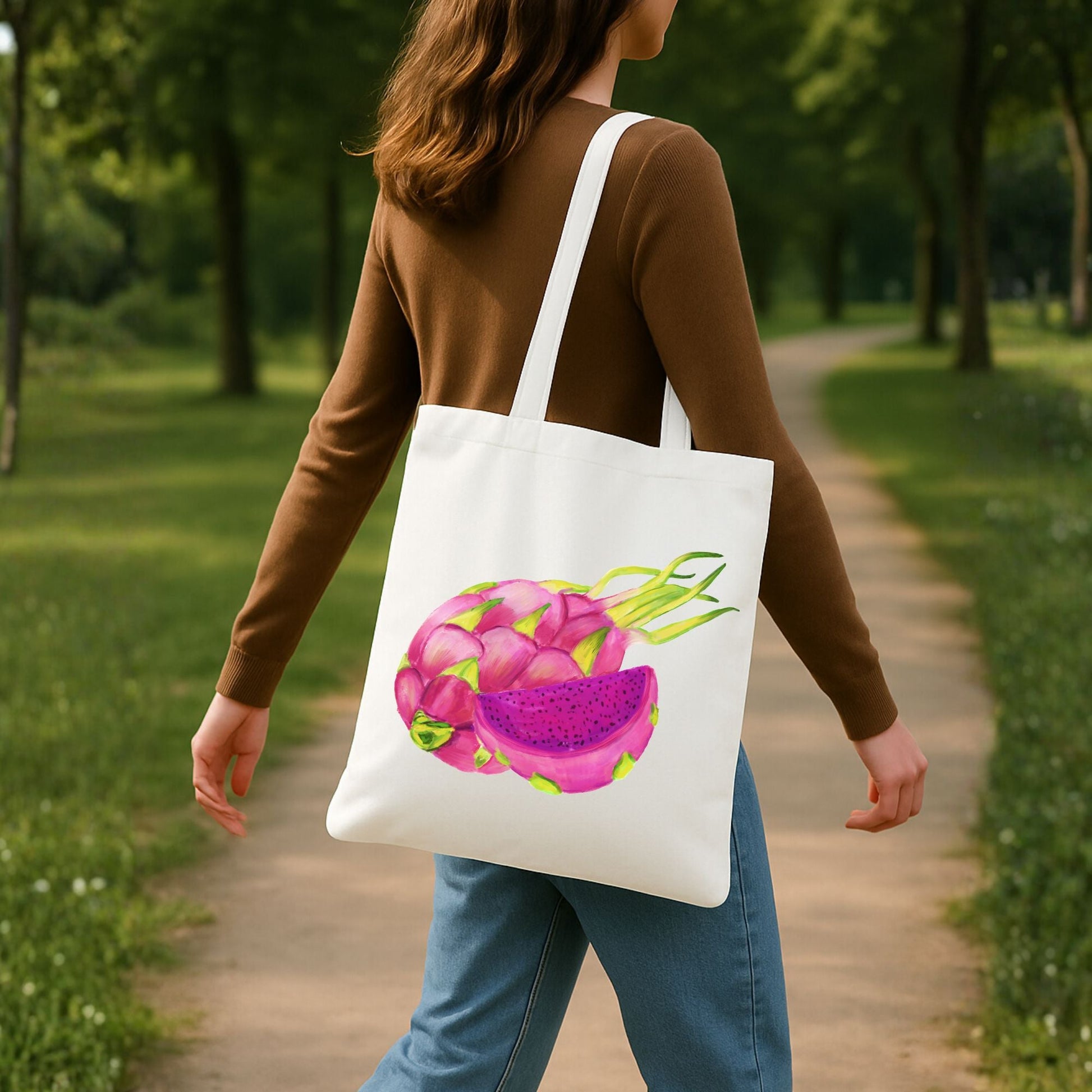 Canvas Tote Bag with Dragon Fruit Artwork - MerikaArt