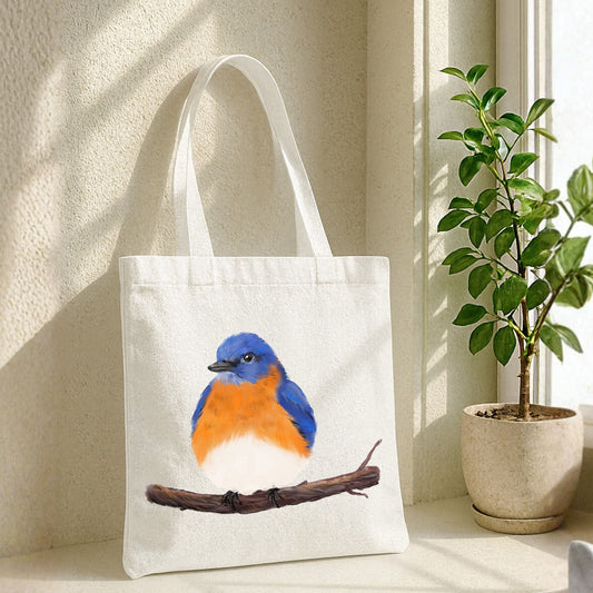 Canvas Tote Bag with Eastern Bluebird Artwork - MerikaArt