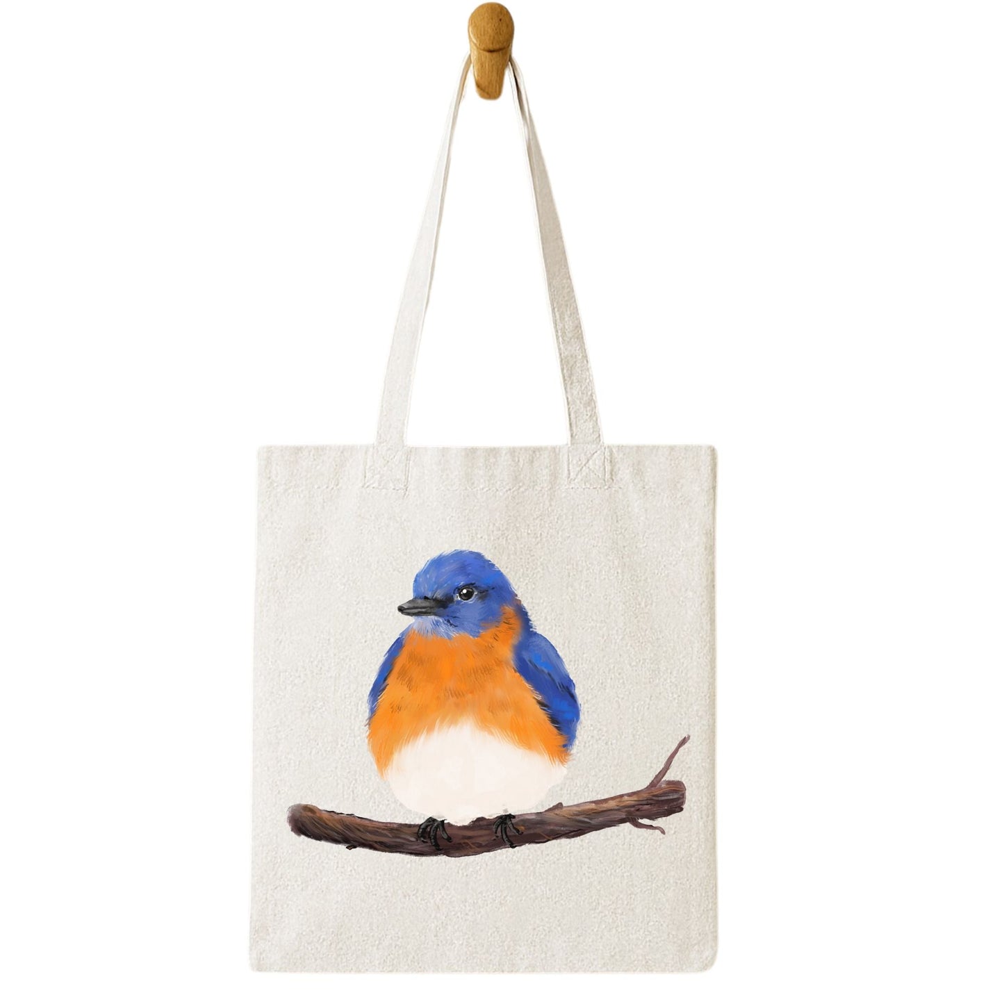 Canvas Tote Bag with Eastern Bluebird Artwork - MerikaArt