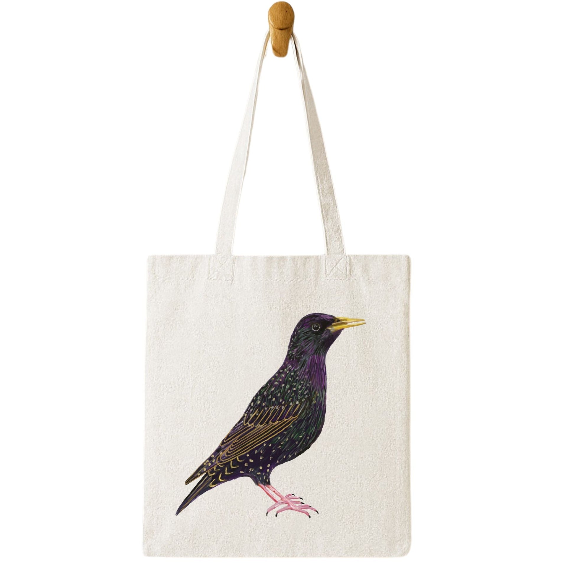 Canvas Tote Bag with European Starling Artwork - MerikaArt