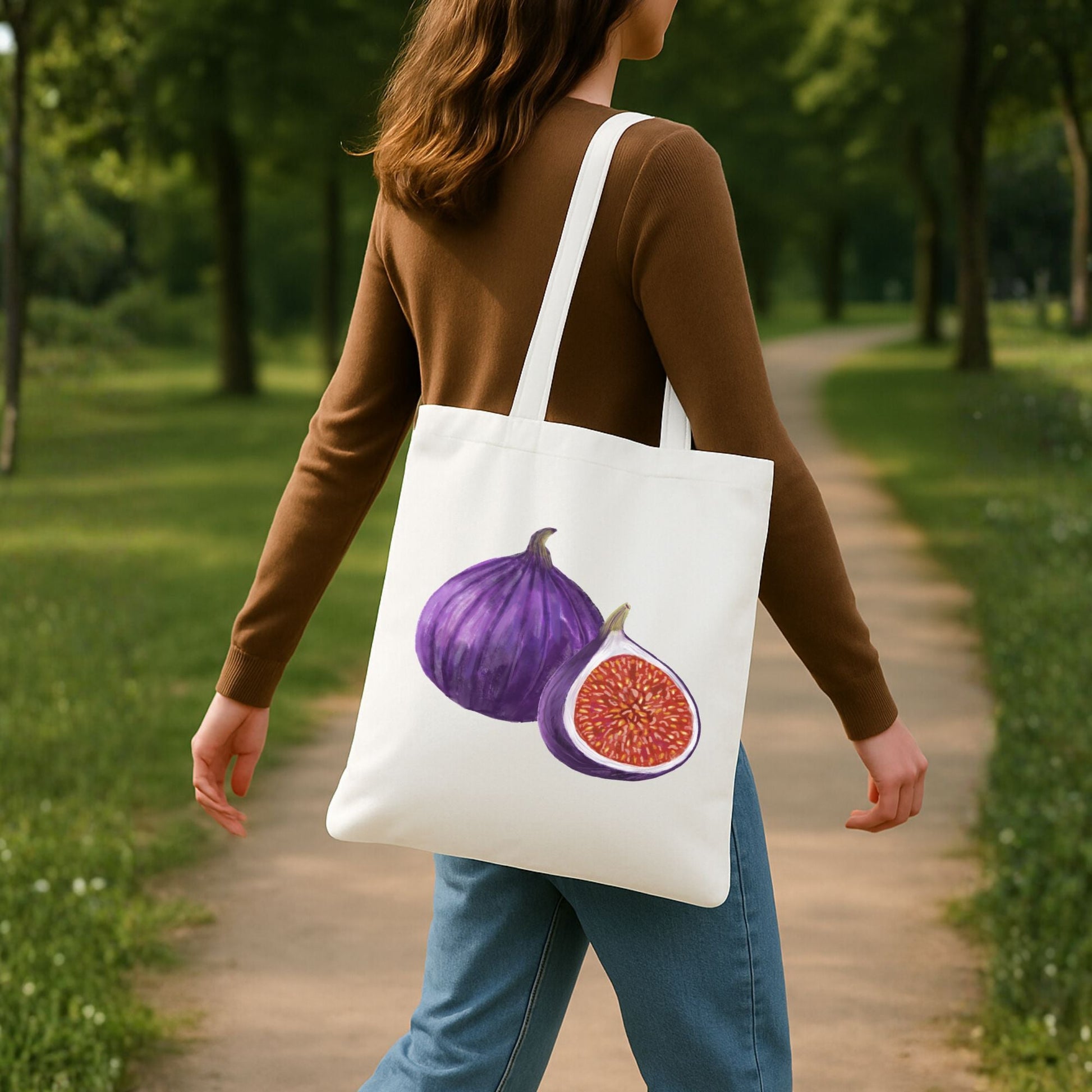 Canvas Tote Bag with Fig Artwork - MerikaArt