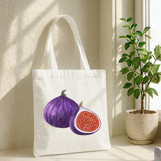 Canvas Tote Bag with Fig Artwork - MerikaArt