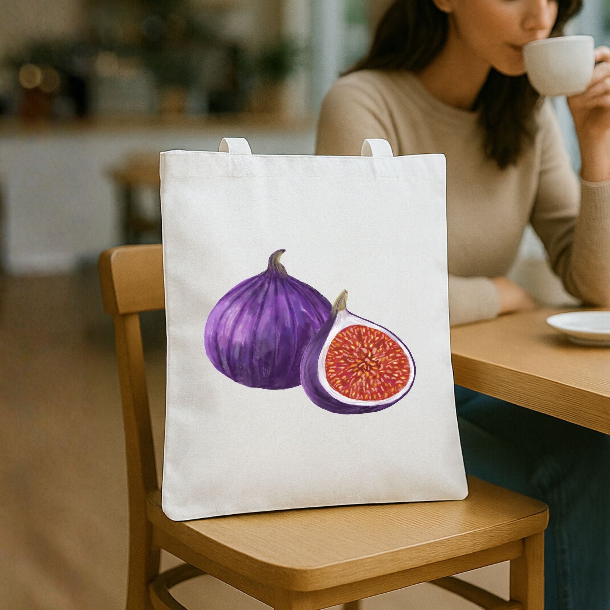 Canvas Tote Bag with Fig Artwork - MerikaArt