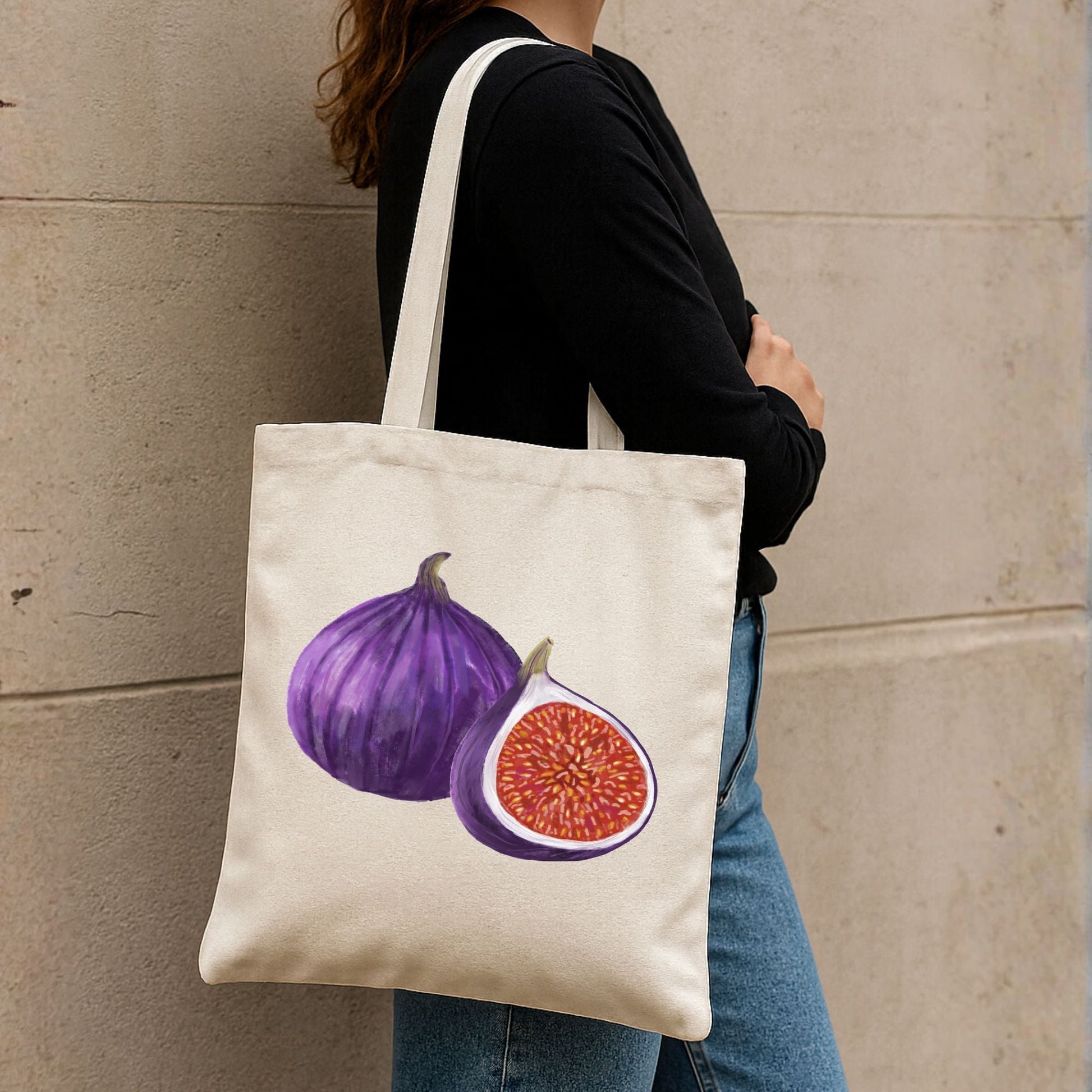 Canvas Tote Bag with Fig Artwork - MerikaArt