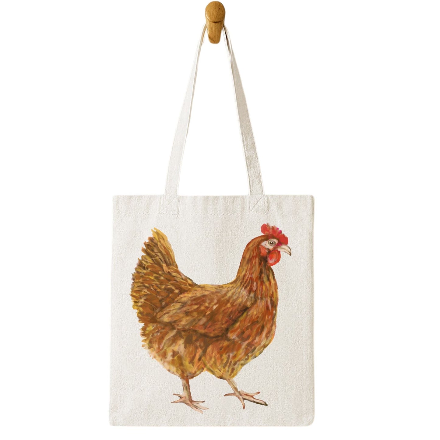 Canvas Tote Bag with Golden Brown Hen Artwork - MerikaArt