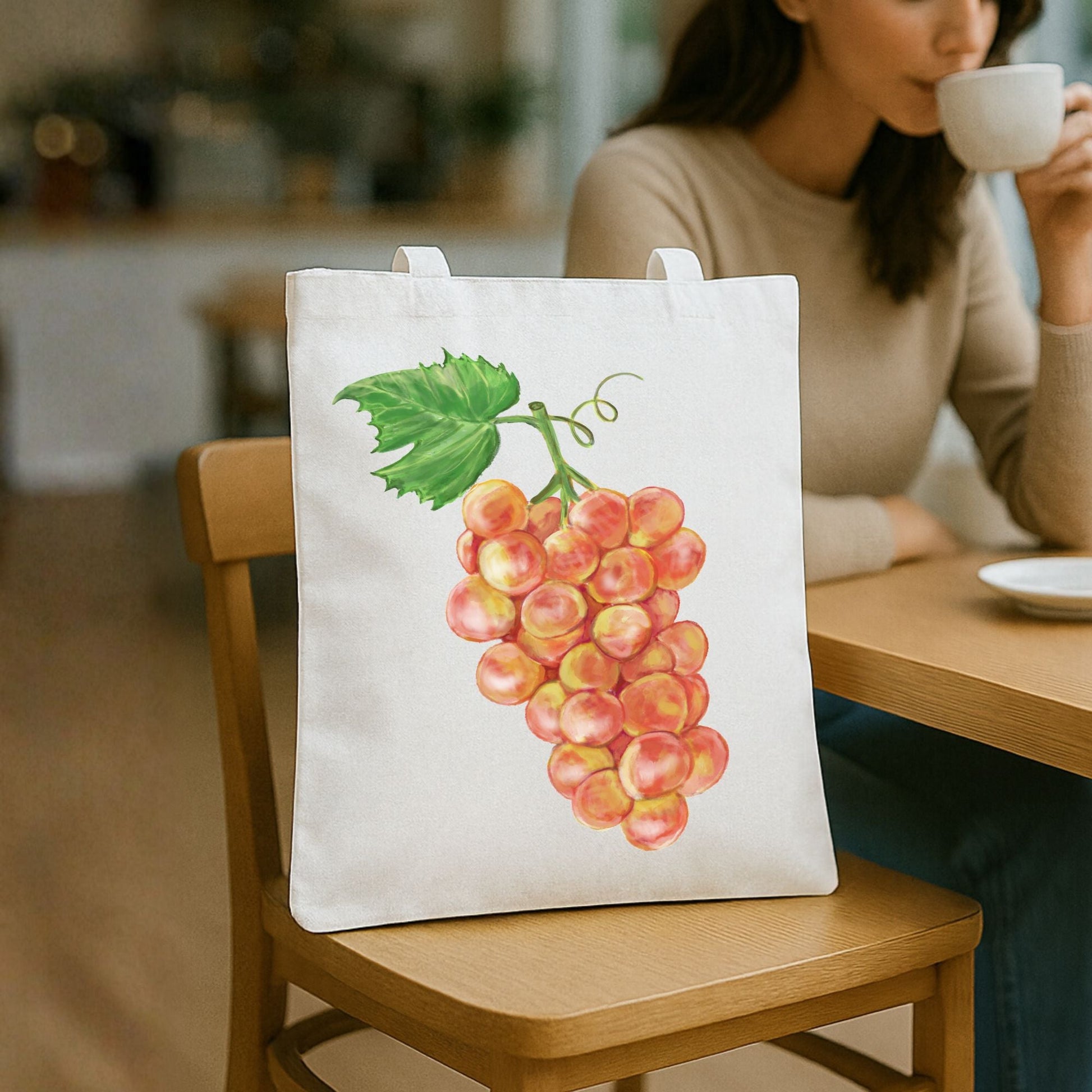 Canvas Tote Bag with Grape Artwork - MerikaArt