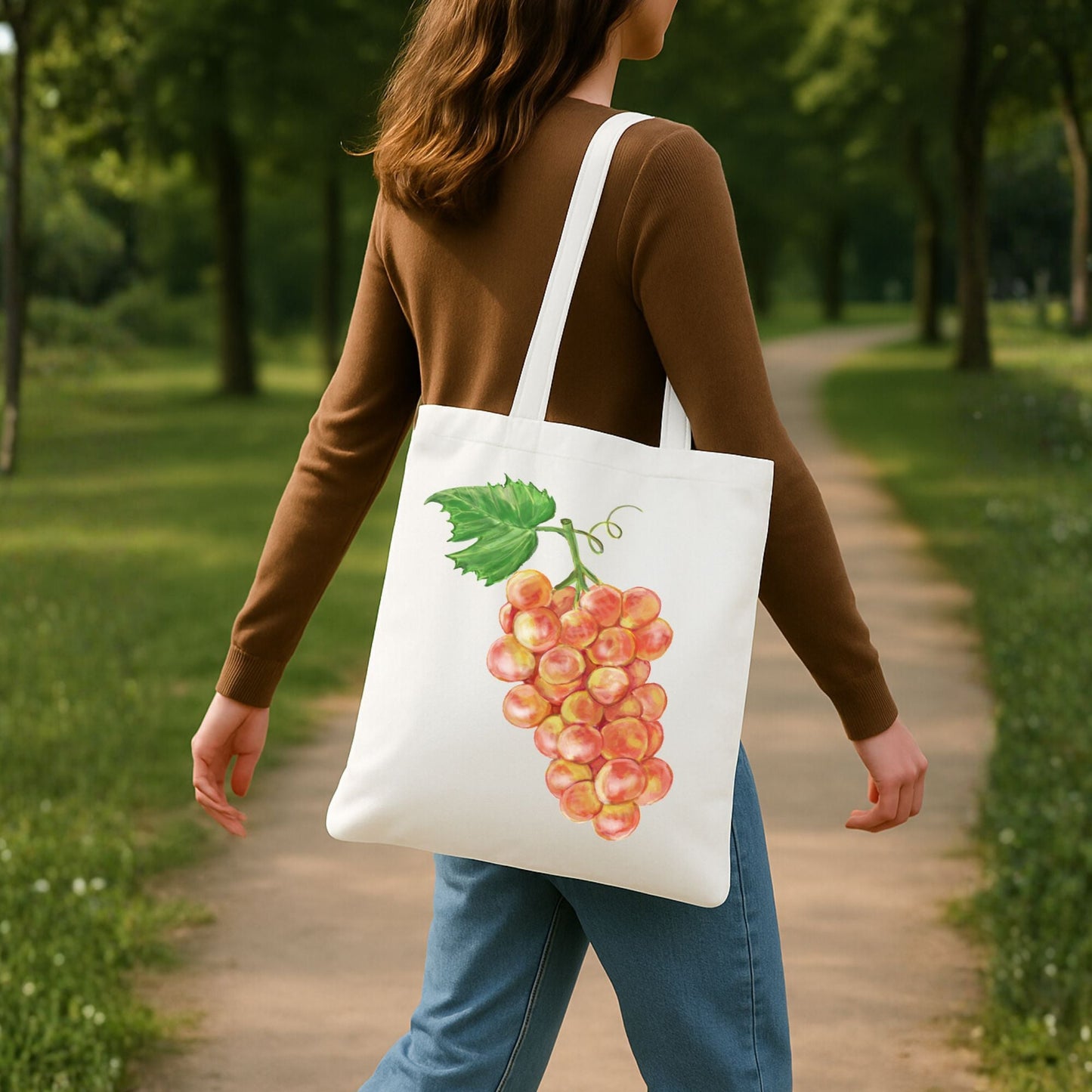 Canvas Tote Bag with Grape Artwork - MerikaArt
