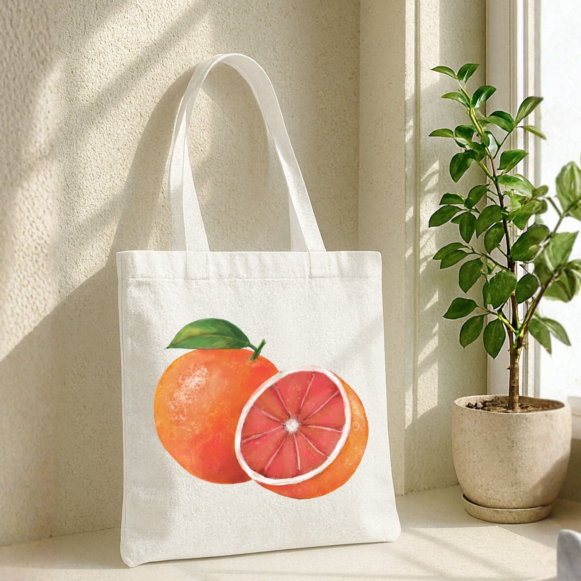 Canvas Tote Bag with Grapefruit Artwork - MerikaArt