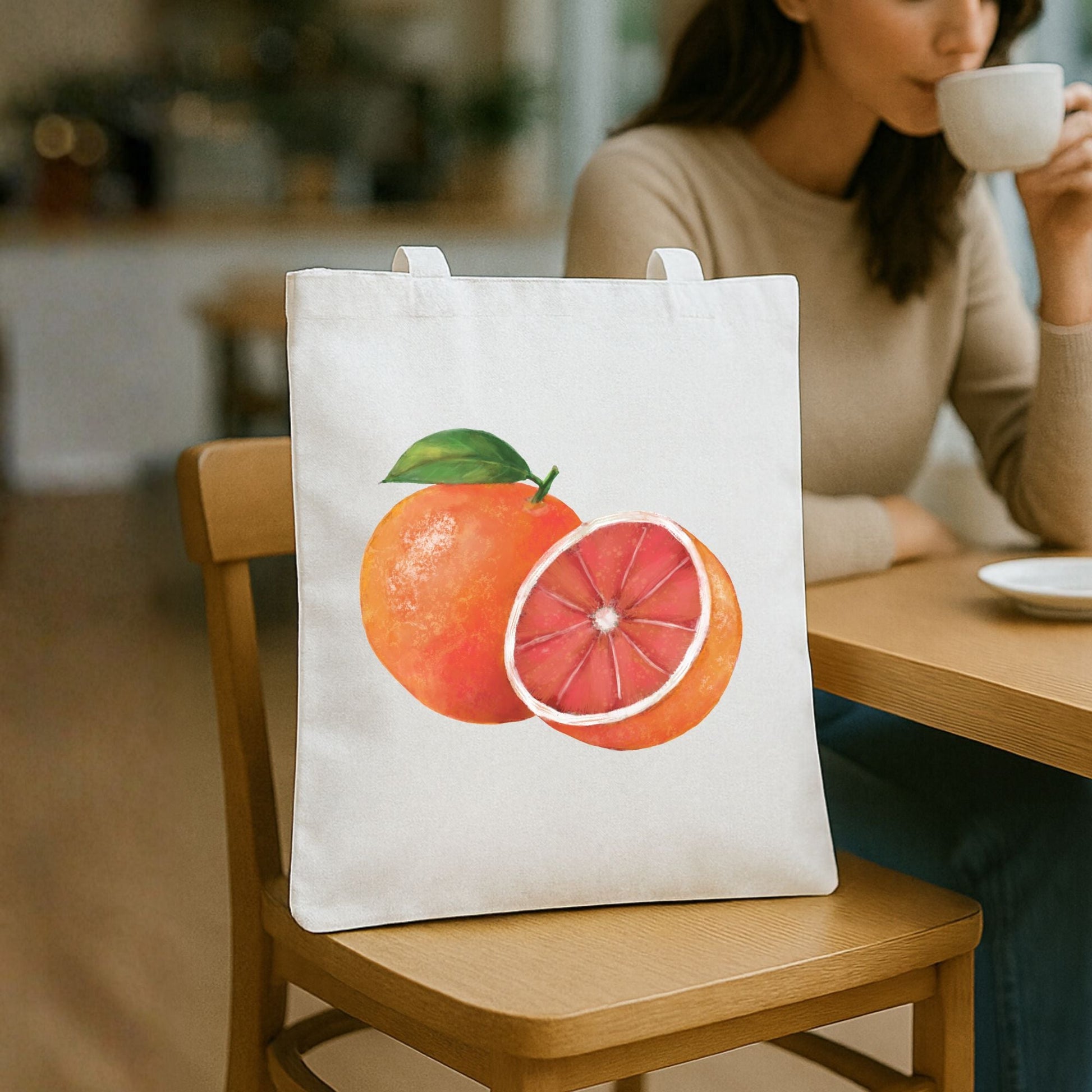 Canvas Tote Bag with Grapefruit Artwork - MerikaArt